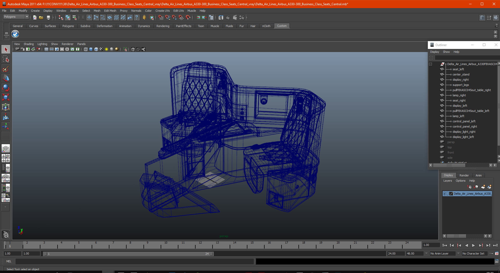 3D model Delta Air Lines Airbus A330-300 Business Class Seats Central