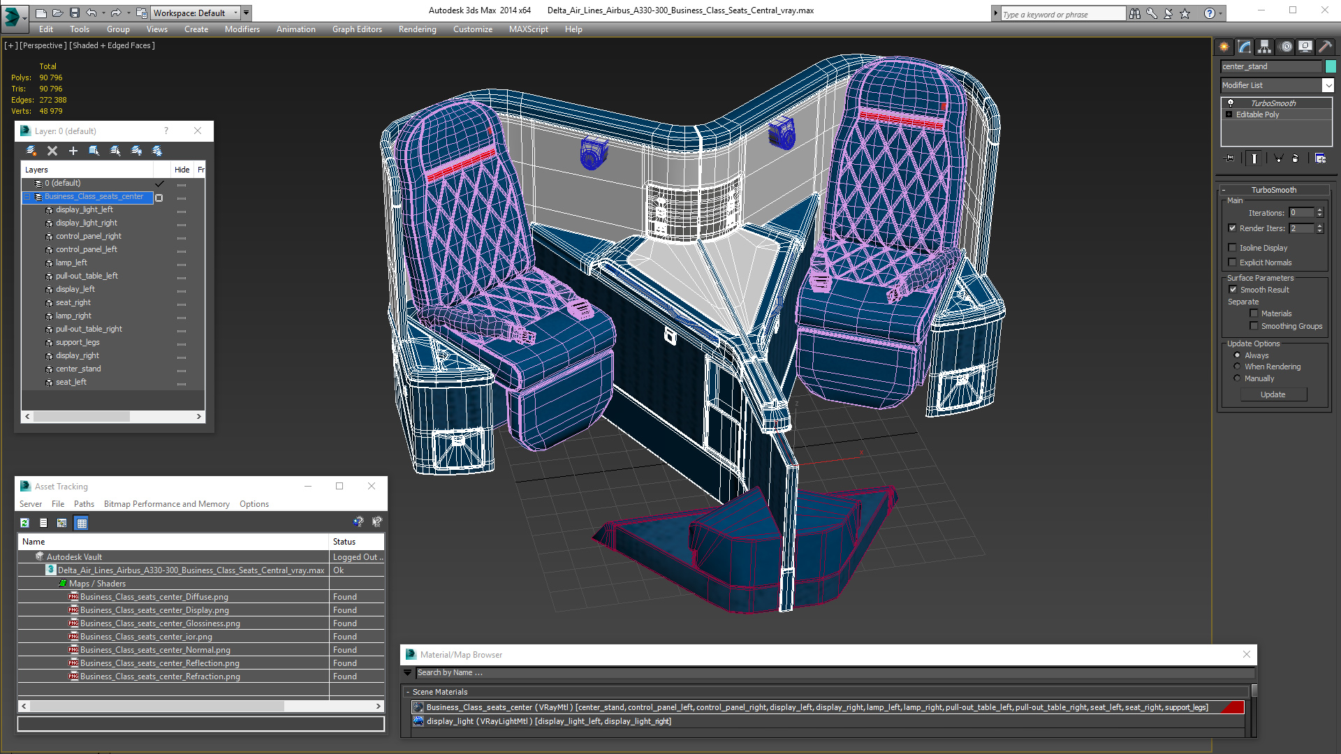 3D model Delta Air Lines Airbus A330-300 Business Class Seats Central