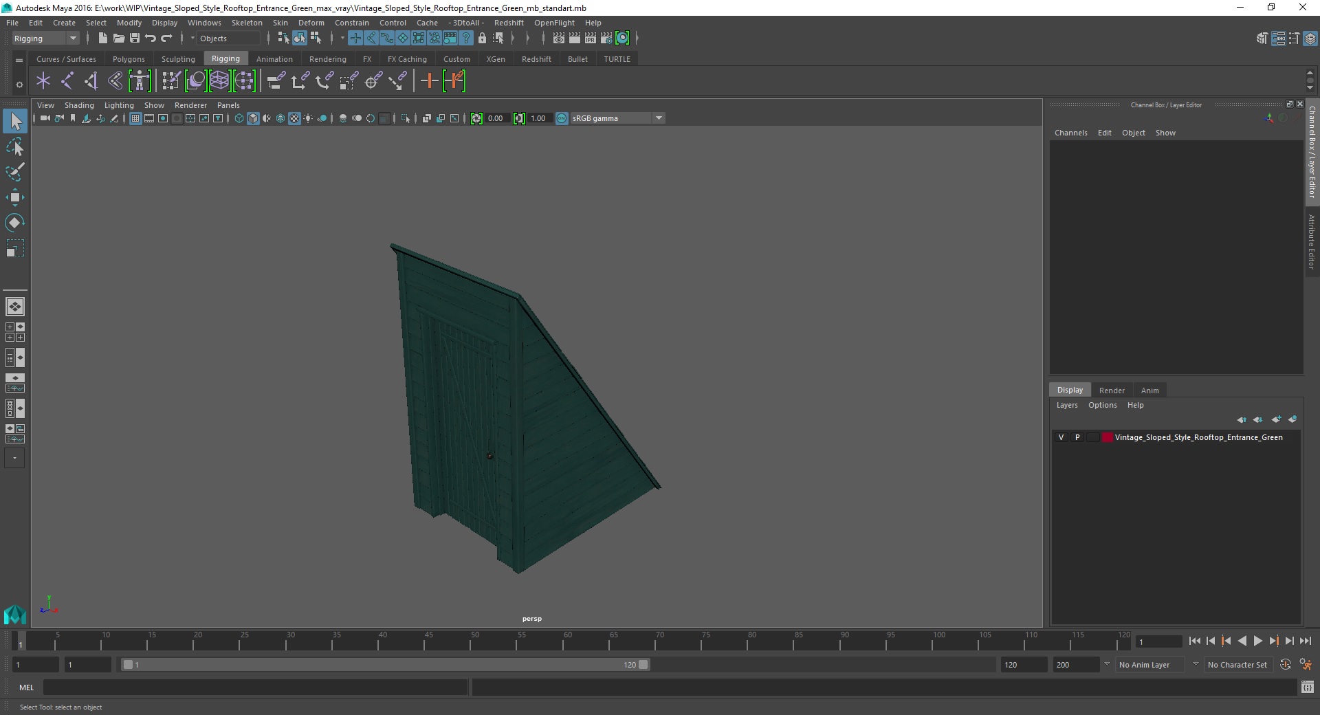3D Vintage Sloped Style Rooftop Entrance Green model