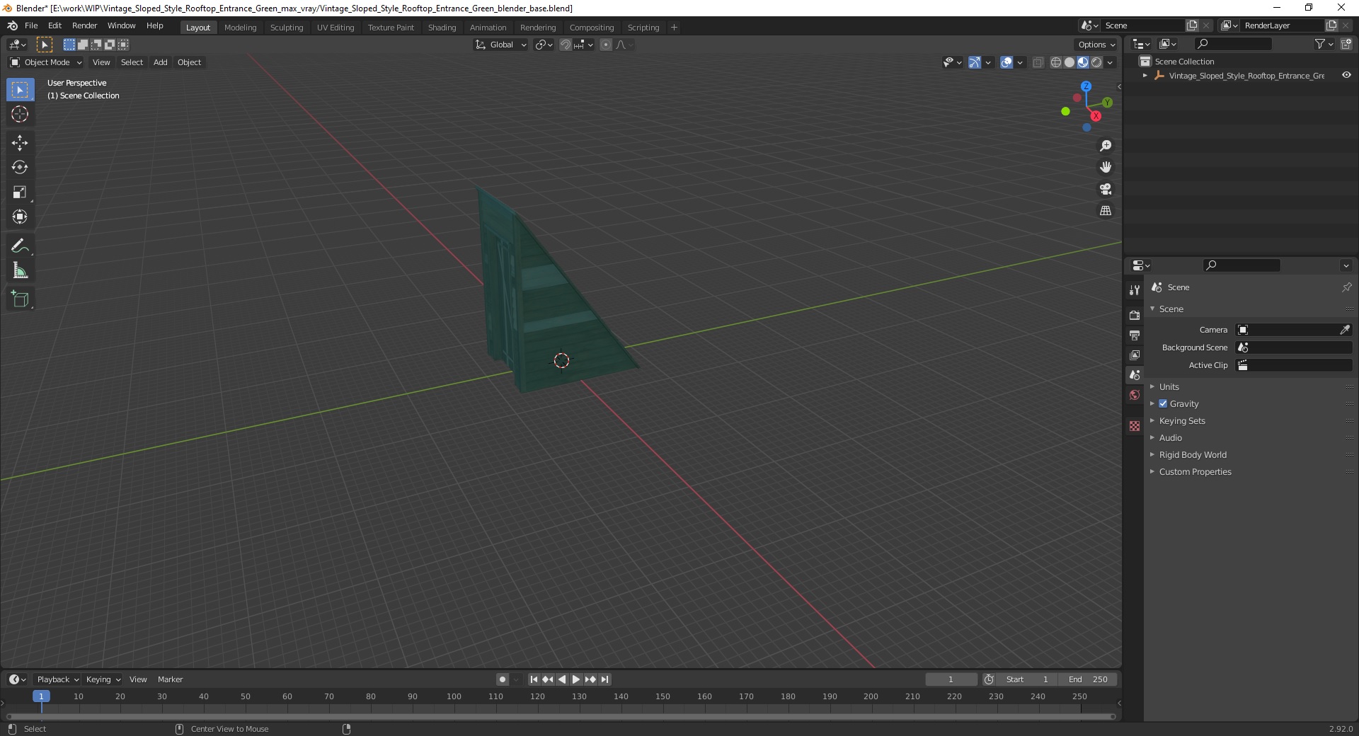 3D Vintage Sloped Style Rooftop Entrance Green model