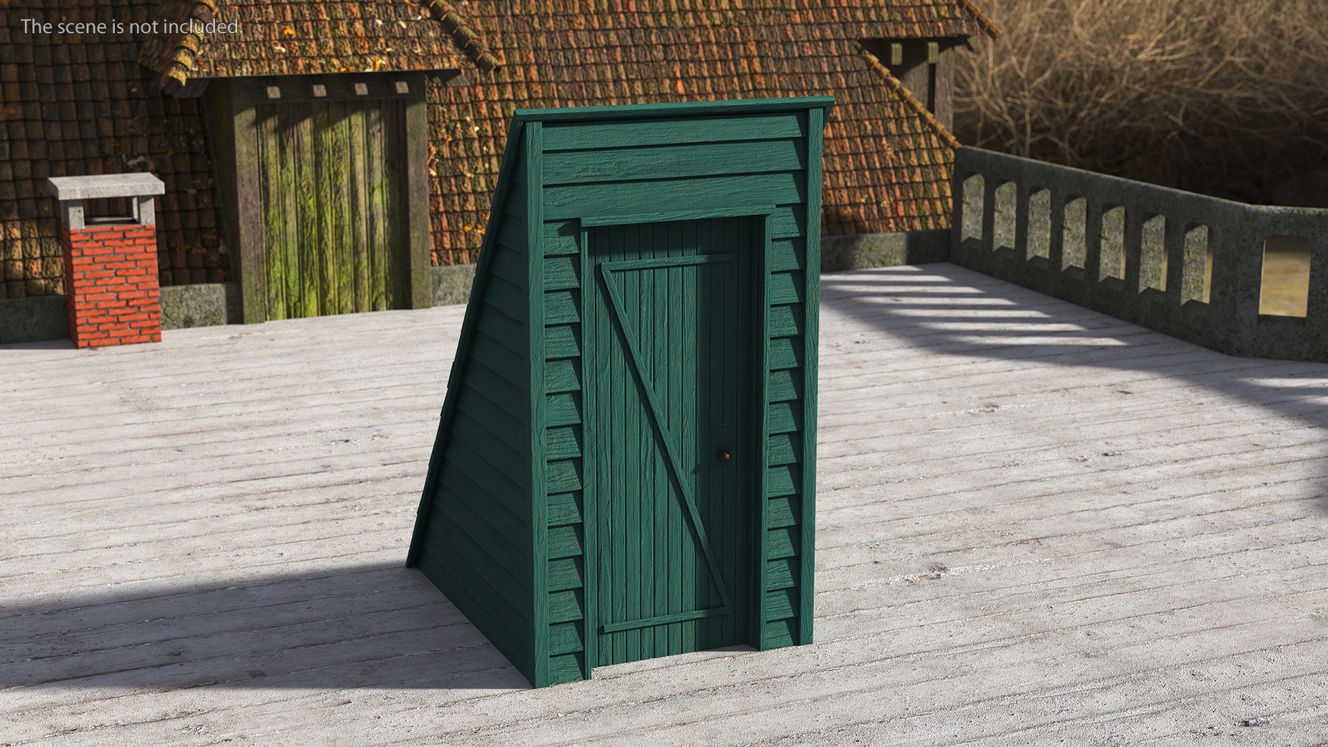 3D Vintage Sloped Style Rooftop Entrance Green model