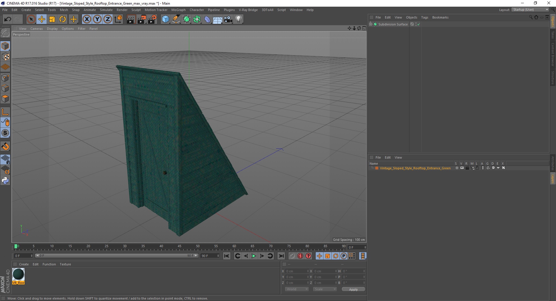 3D Vintage Sloped Style Rooftop Entrance Green model