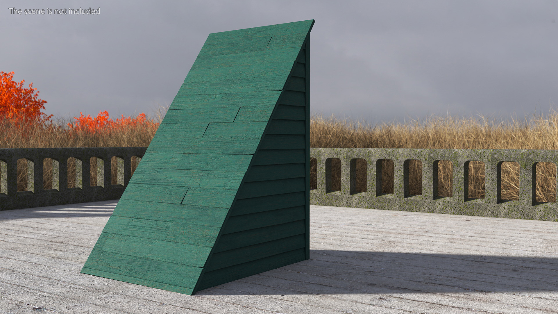 3D Vintage Sloped Style Rooftop Entrance Green model