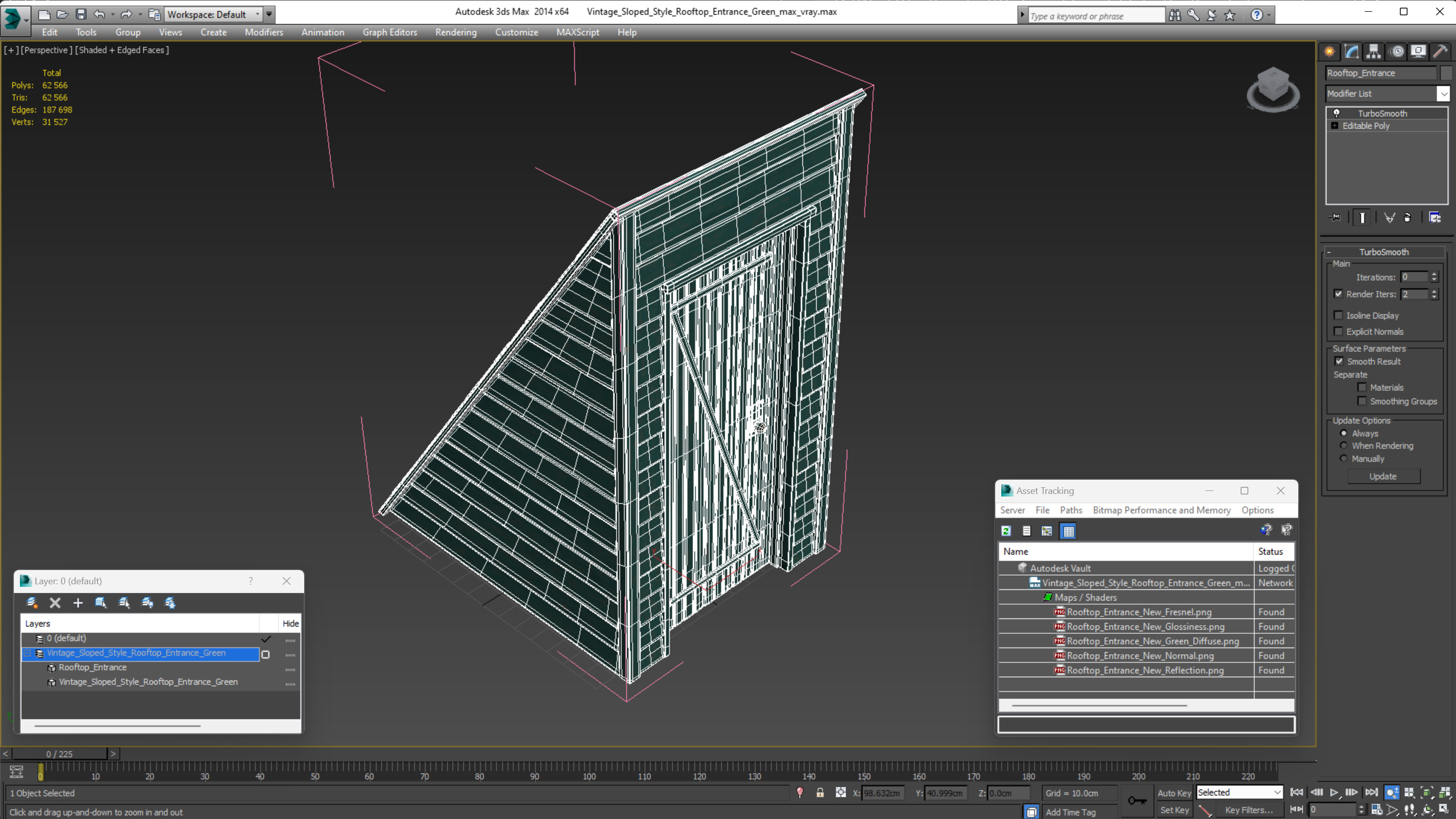 3D Vintage Sloped Style Rooftop Entrance Green model
