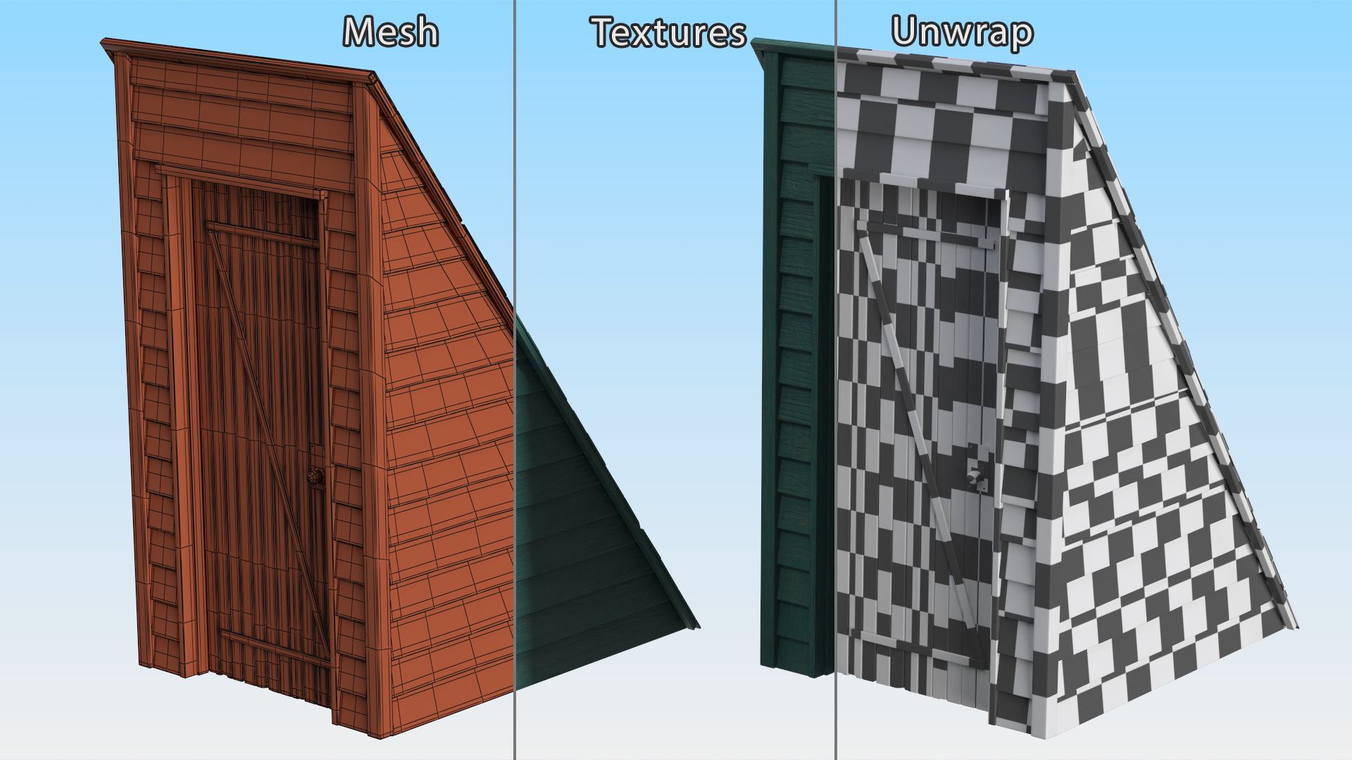3D Vintage Sloped Style Rooftop Entrance Green model