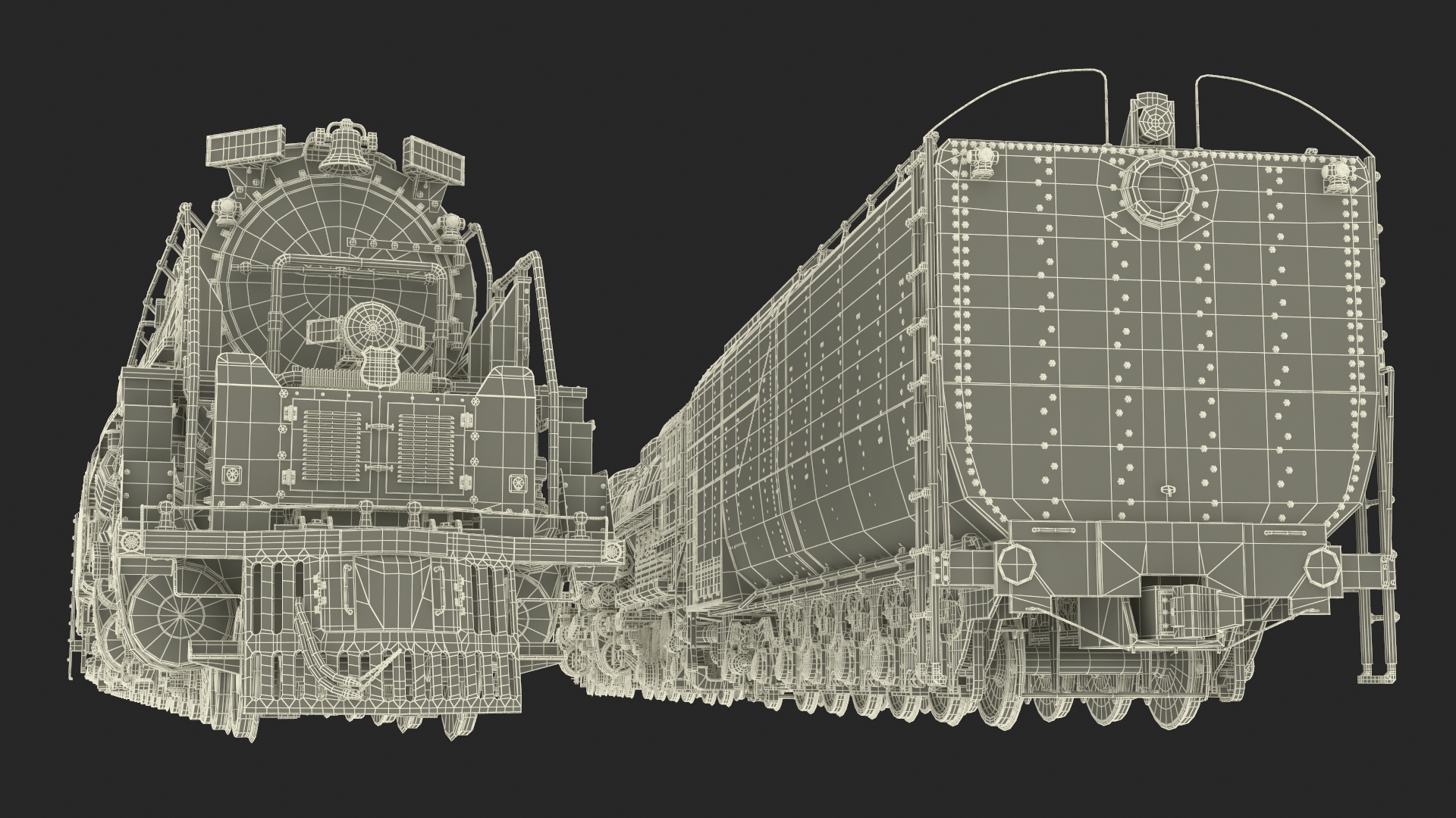 3D model Locomotive Big Boy with Trailed Tender Rigged