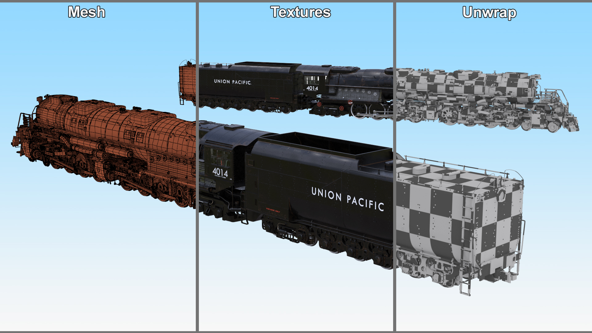 3D model Locomotive Big Boy with Trailed Tender Rigged