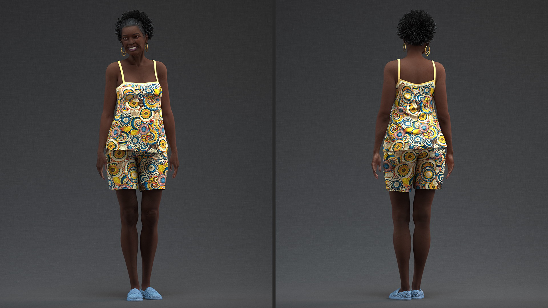 3D Afro American Woman in Nightwear Standing