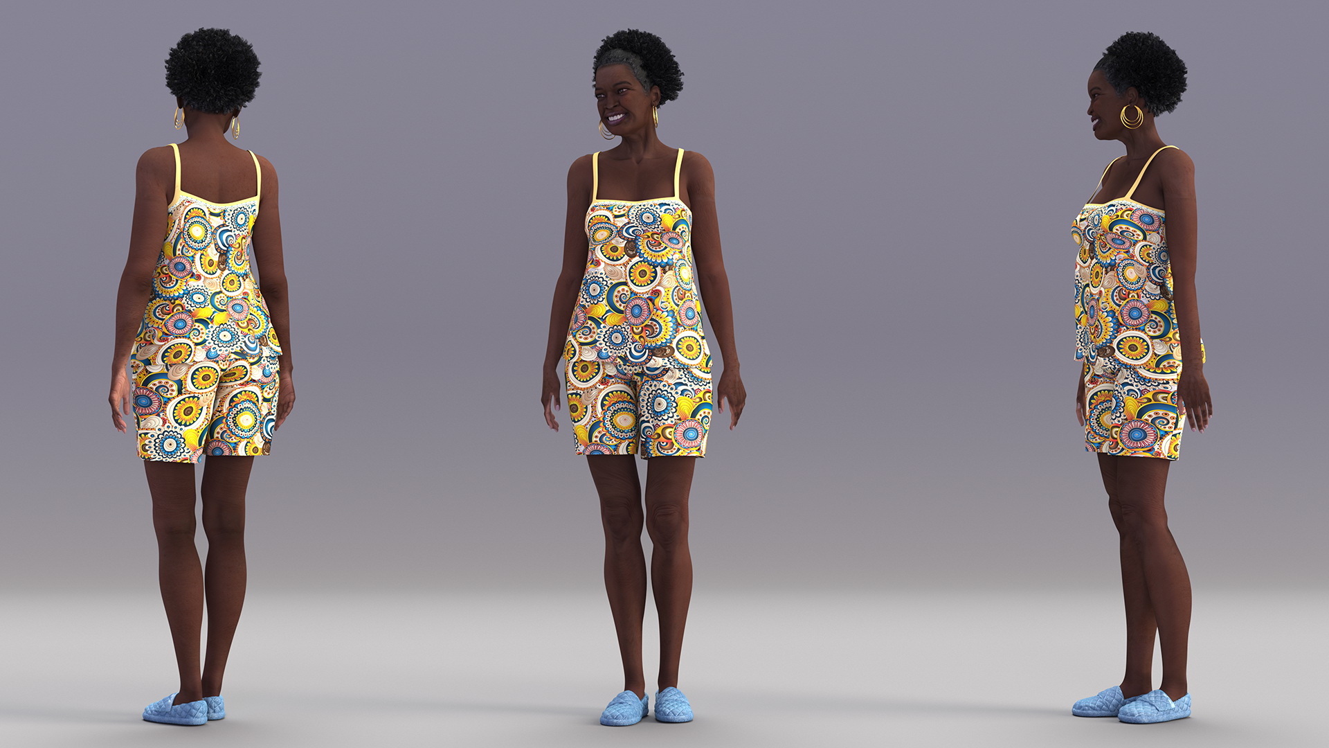 3D Afro American Woman in Nightwear Standing