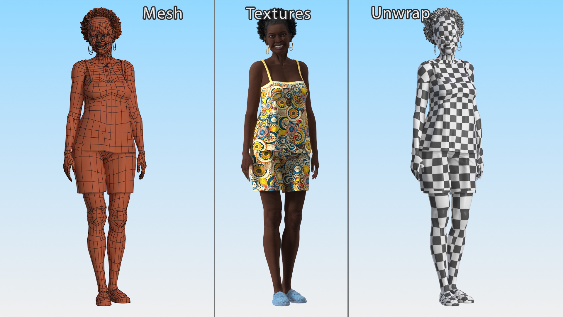 3D Afro American Woman in Nightwear Standing