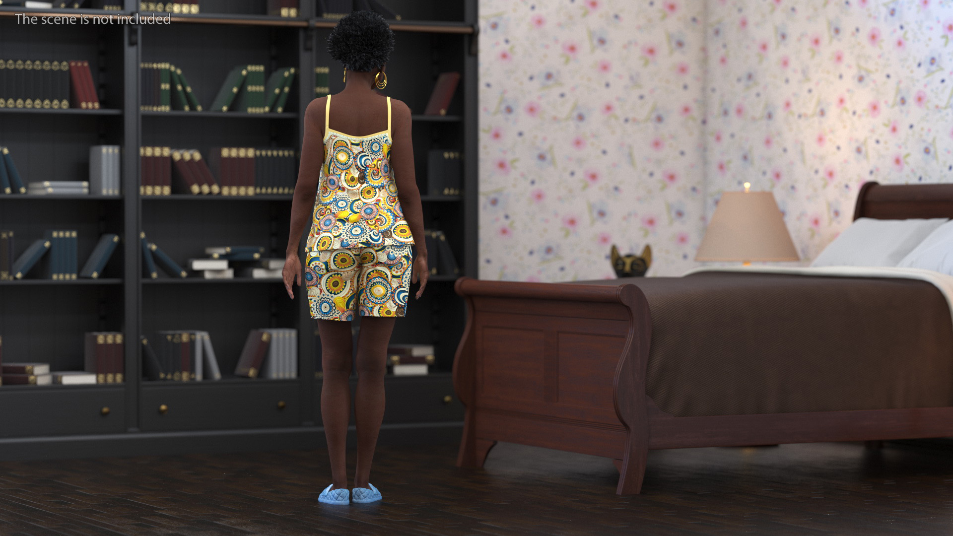 3D Afro American Woman in Nightwear Standing