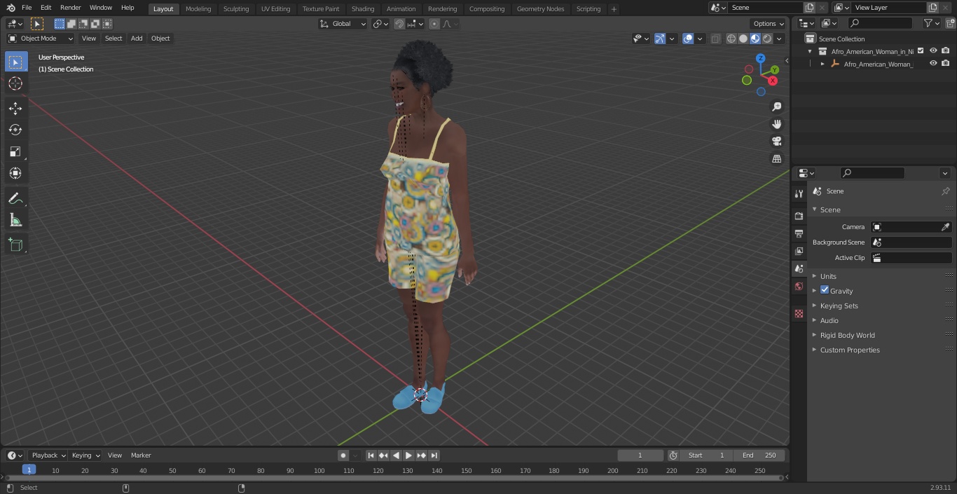 3D Afro American Woman in Nightwear Standing