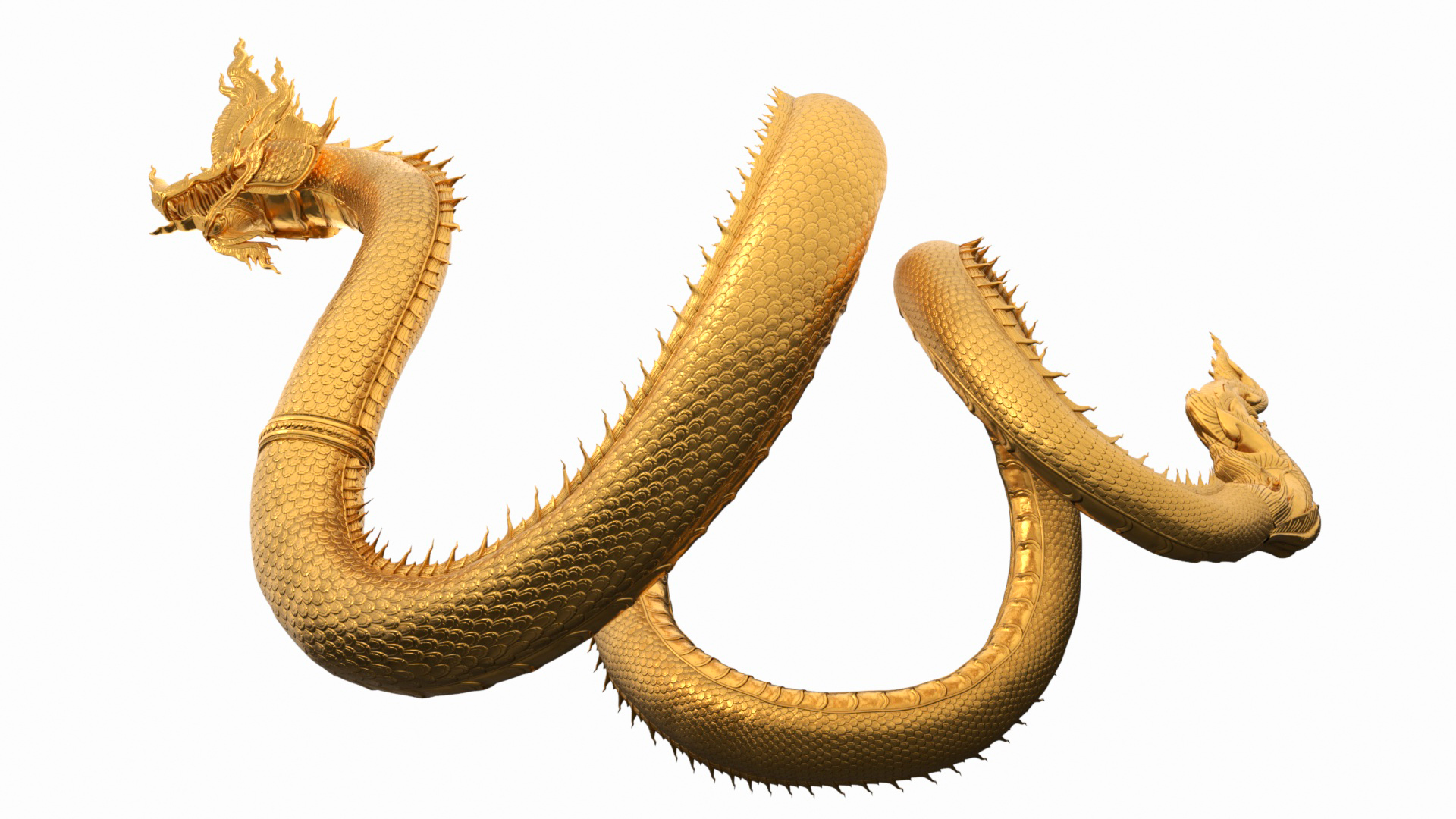 Gold Naga Dragon Rigged for Cinema 4D 3D