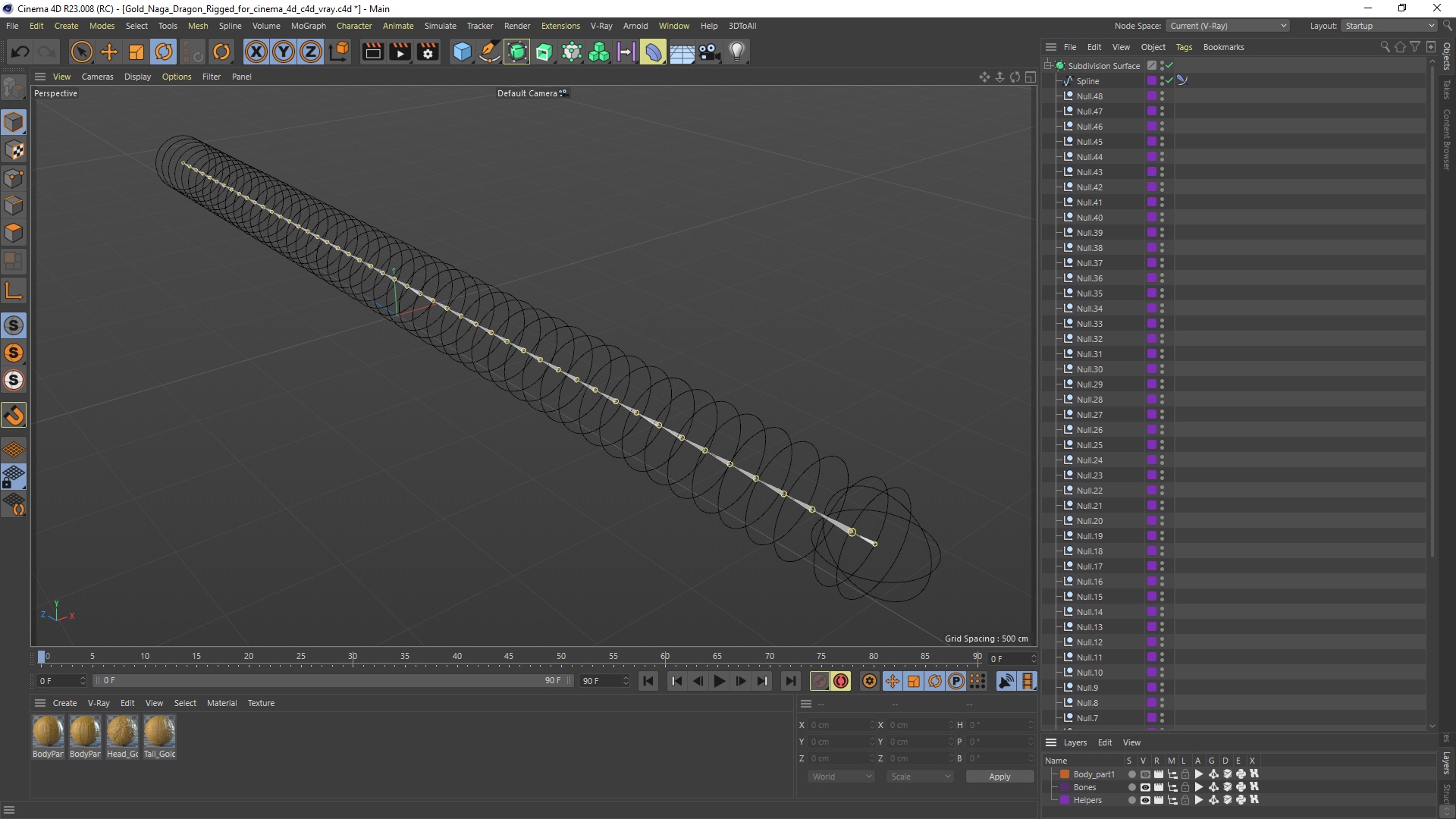 Gold Naga Dragon Rigged for Cinema 4D 3D