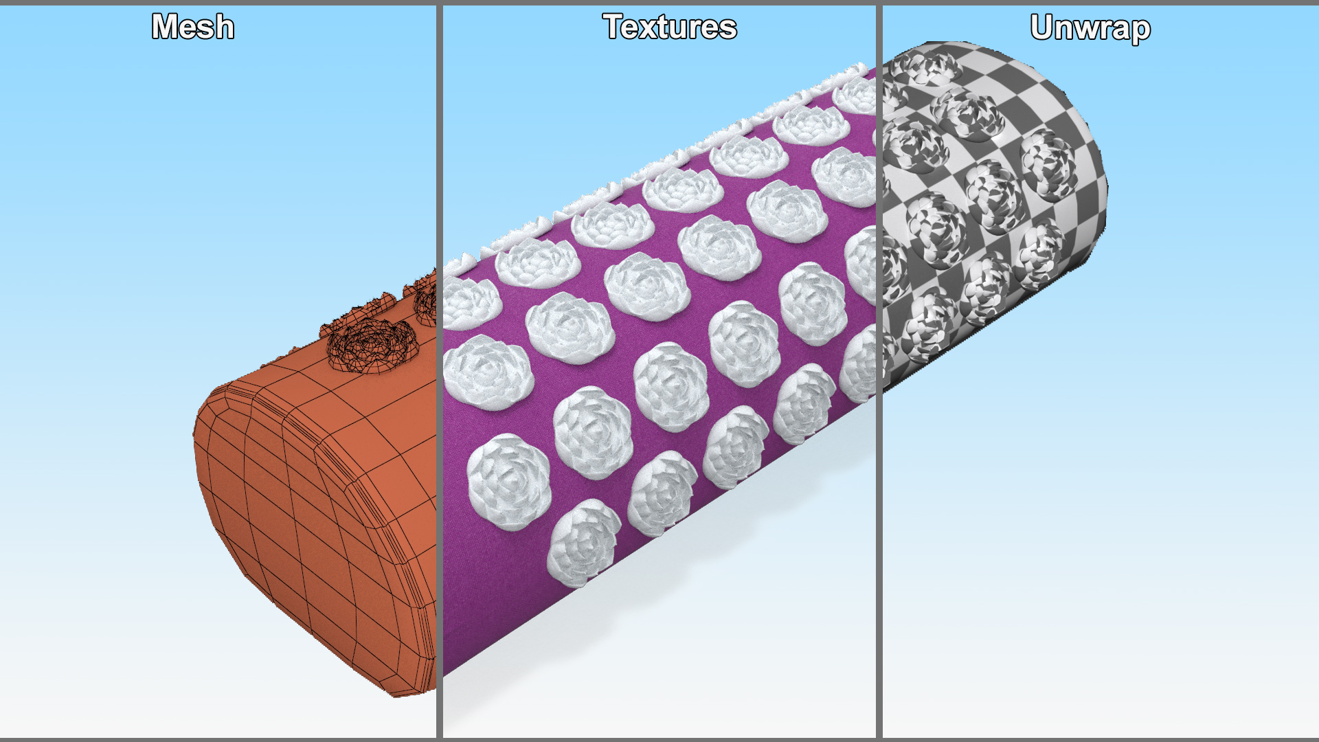 Cylindrical Pillow Acupuncture Purple 3D