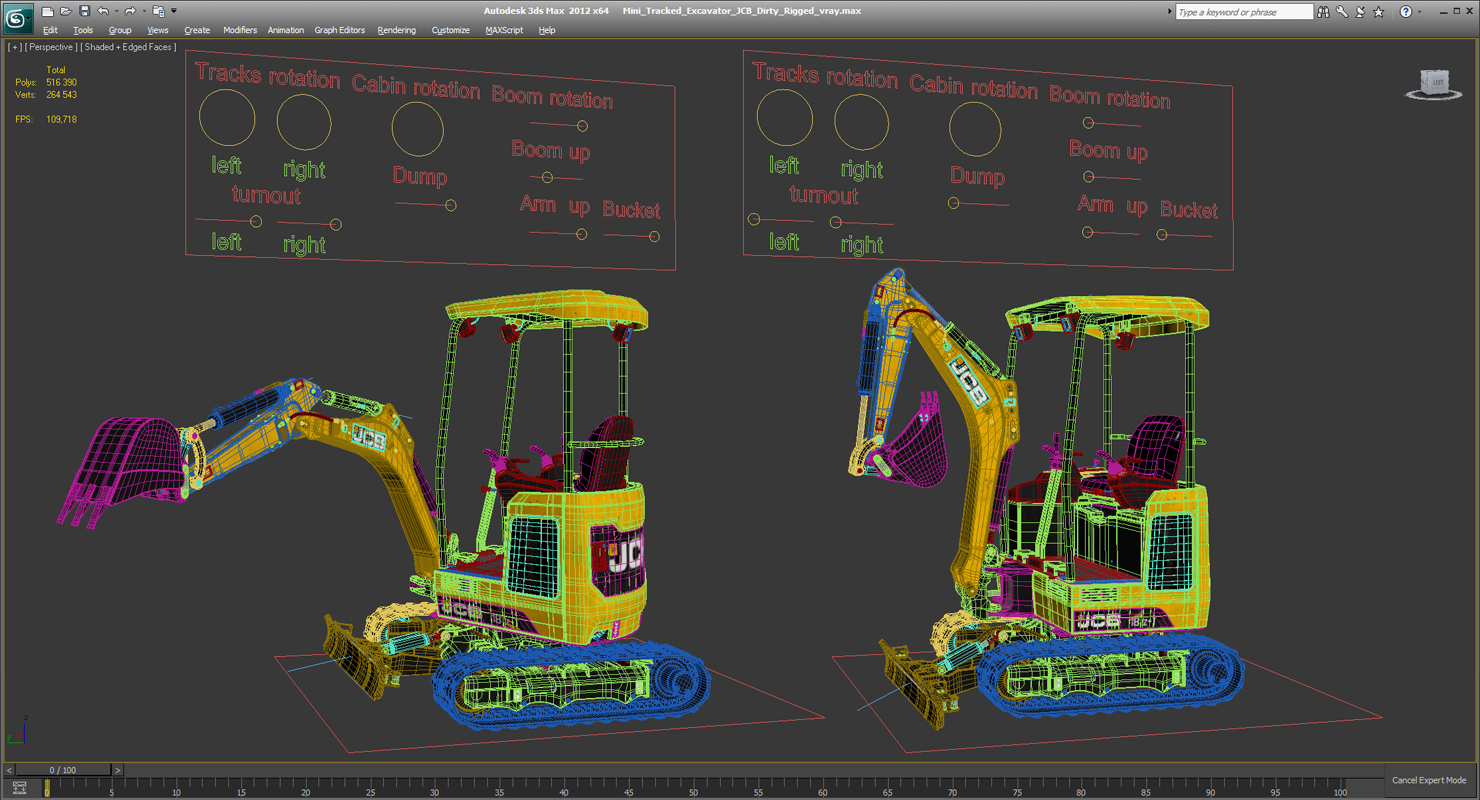 Mini Tracked Excavator JCB Dirty Rigged 3D model