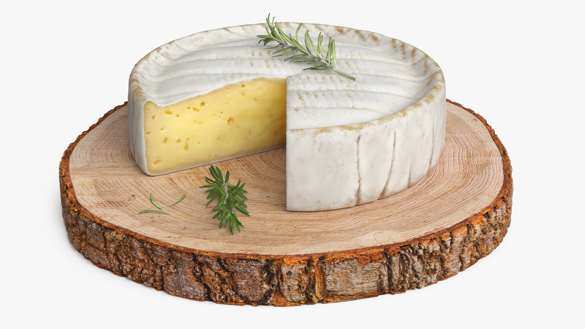 Round Brie Cheese with Rosemary on Rustic Board - view 2