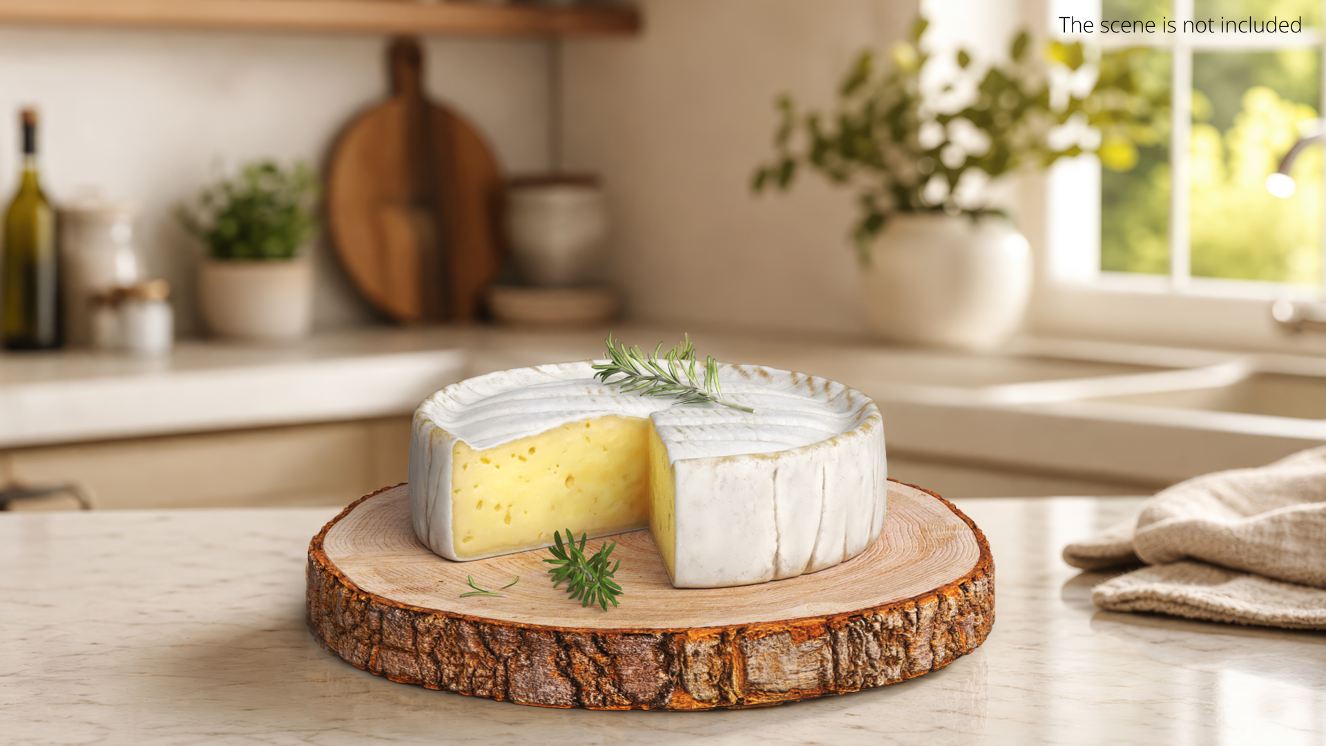Round Brie Cheese with Rosemary on Rustic Board - view 3