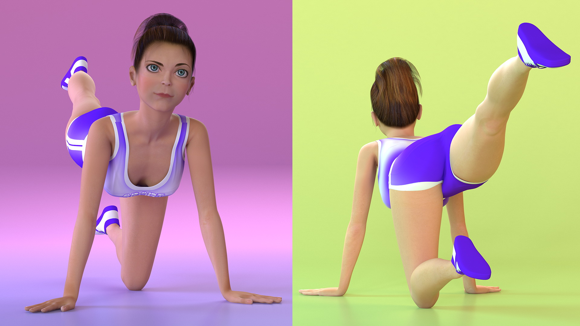 3D Cartoon Young Girl Sportive Clothes Rigged for Cinema 4D