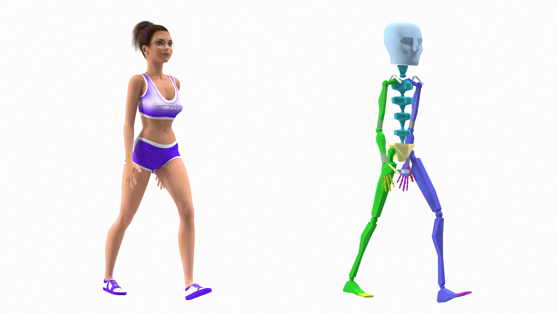 3D Cartoon Young Girl Sportive Clothes Rigged for Cinema 4D