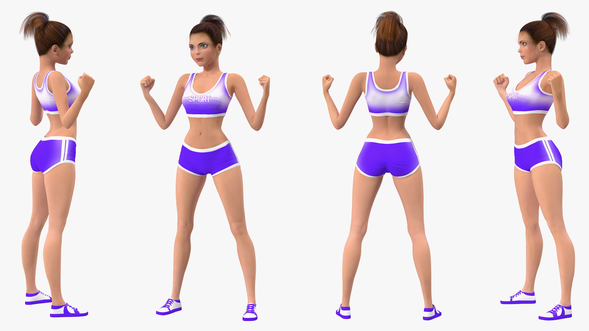 3D Cartoon Young Girl Sportive Clothes Rigged for Cinema 4D