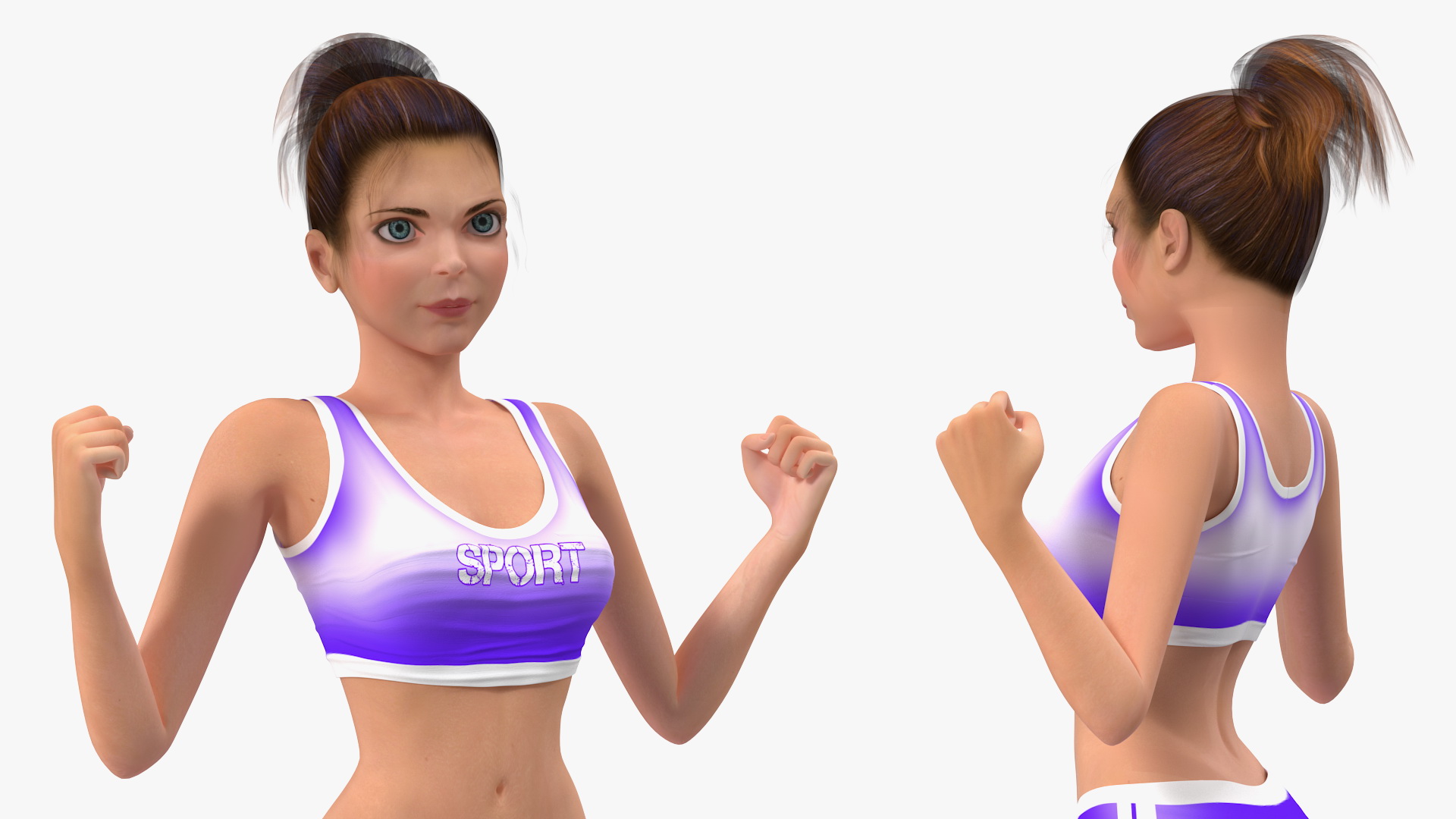 3D Cartoon Young Girl Sportive Clothes Rigged for Cinema 4D