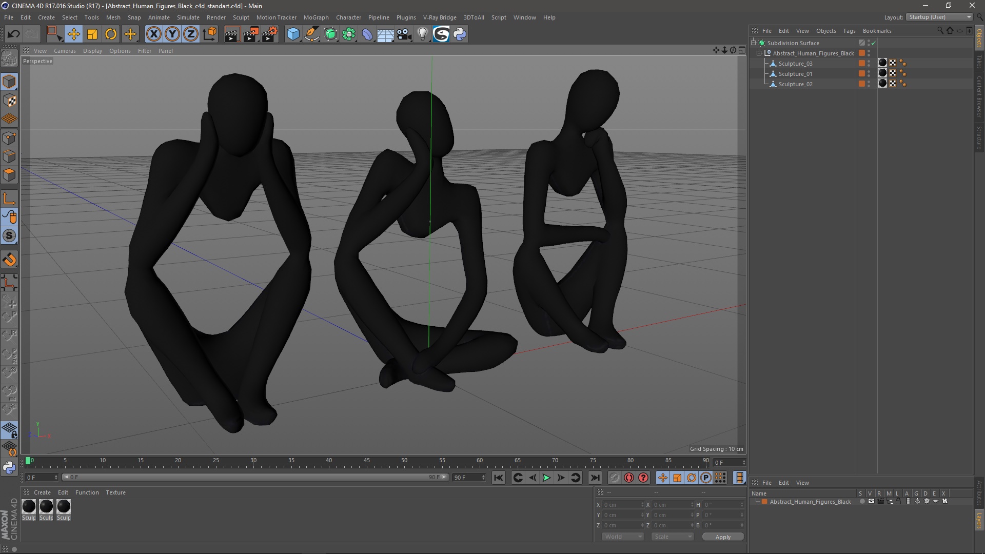 3D Abstract Human Figures Black model