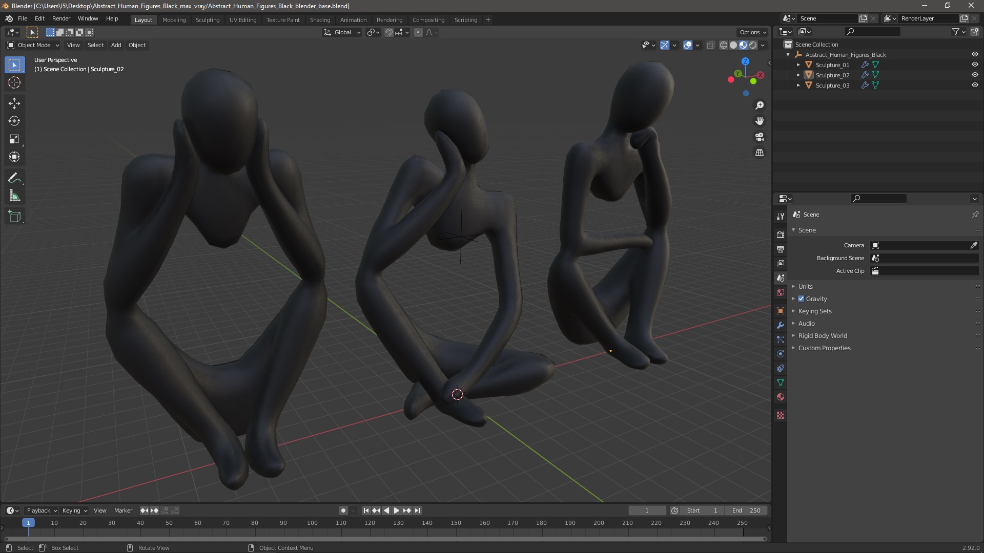 3D Abstract Human Figures Black model