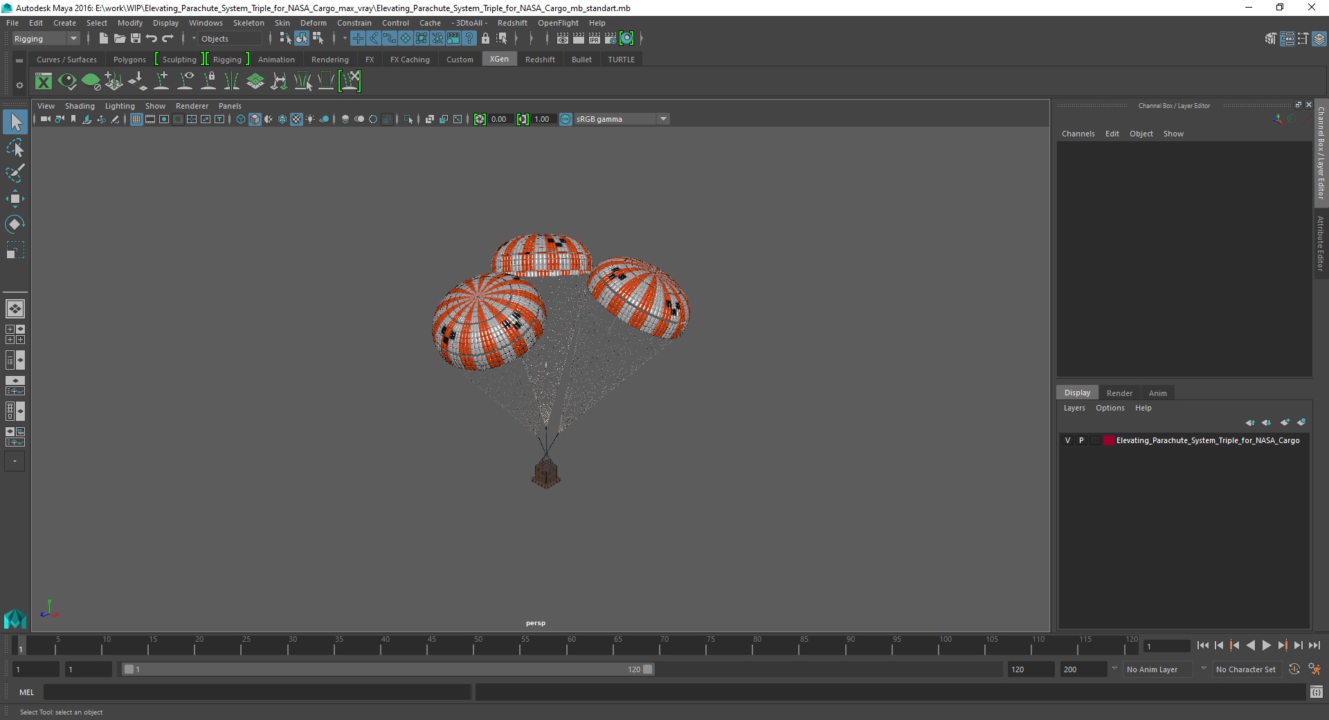 3D Elevating Parachute System Triple for NASA Cargo model