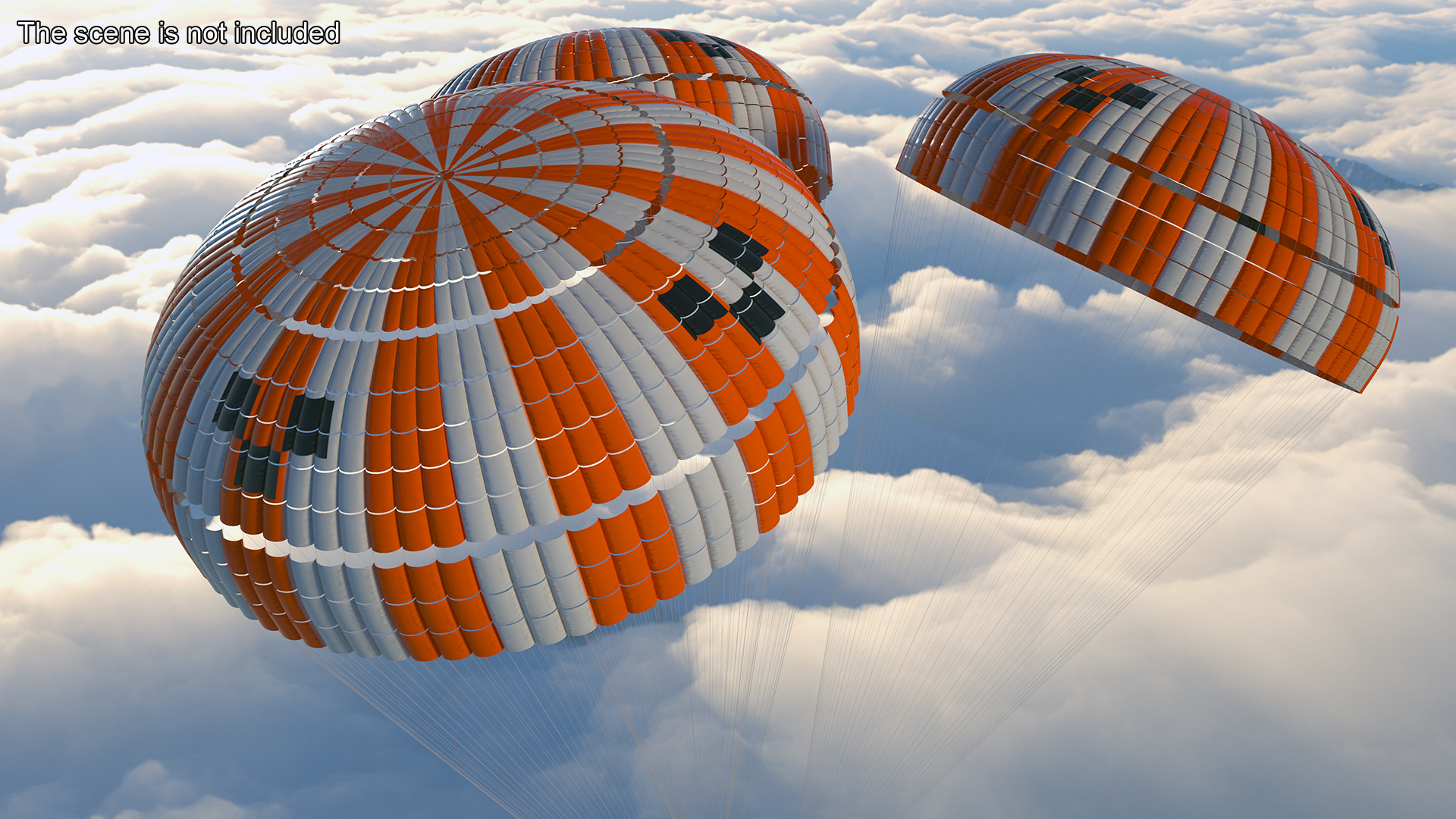 3D Elevating Parachute System Triple for NASA Cargo model