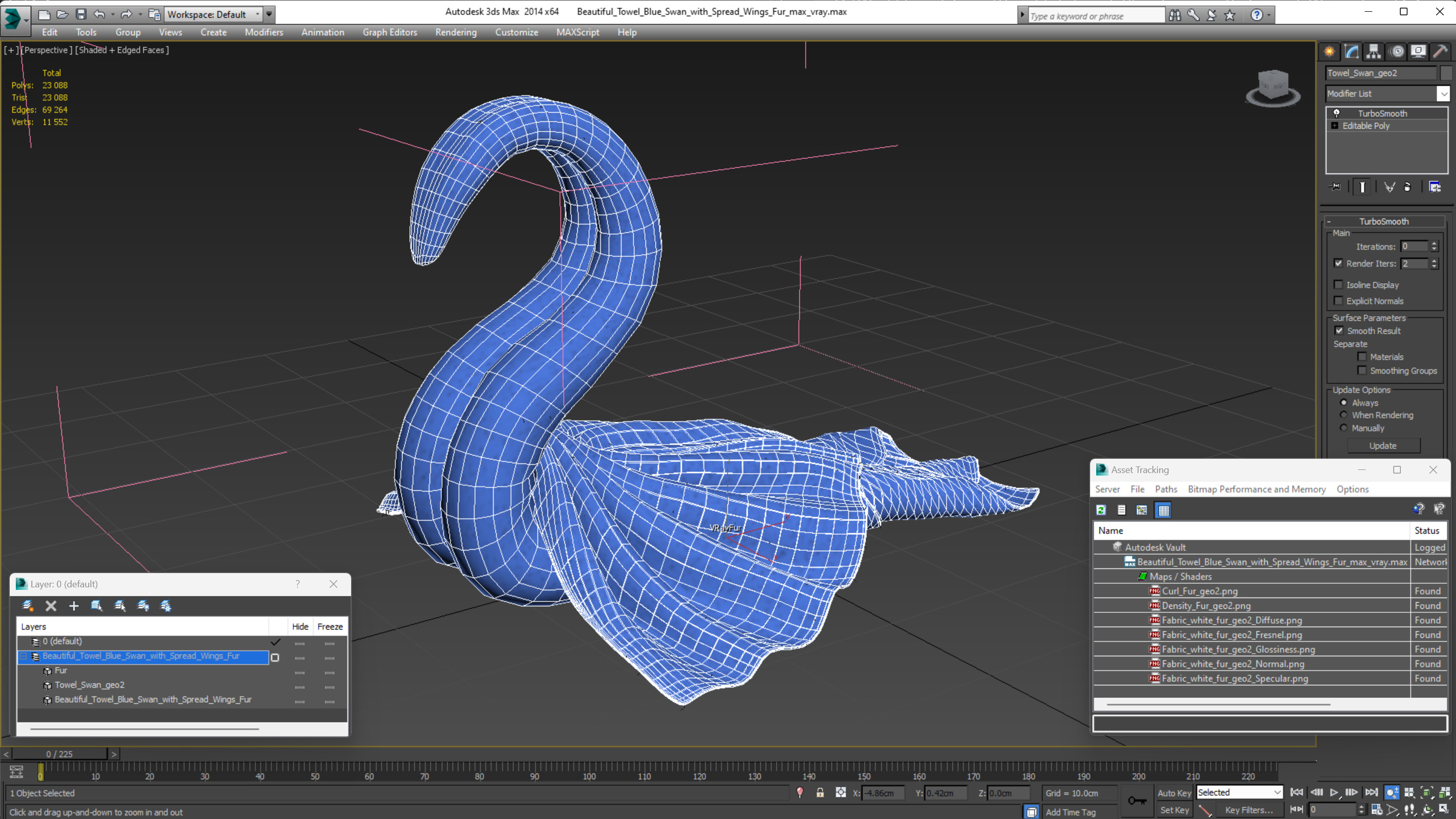 Beautiful Towel Blue Swan with Spread Wings Fur 3D