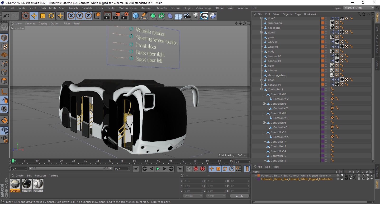 3D Futuristic Electric Bus Concept White Rigged for Cinema 4D model