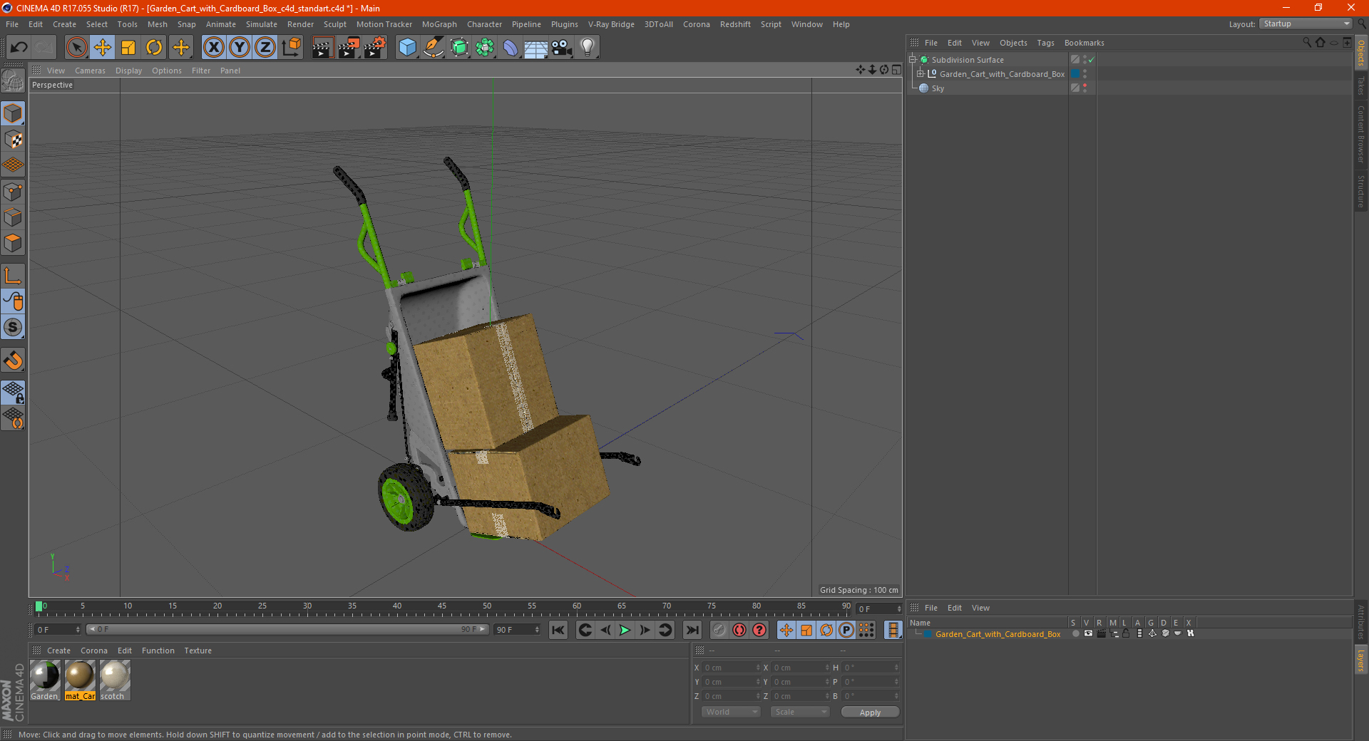 3D model Garden Cart with Cardboard Box