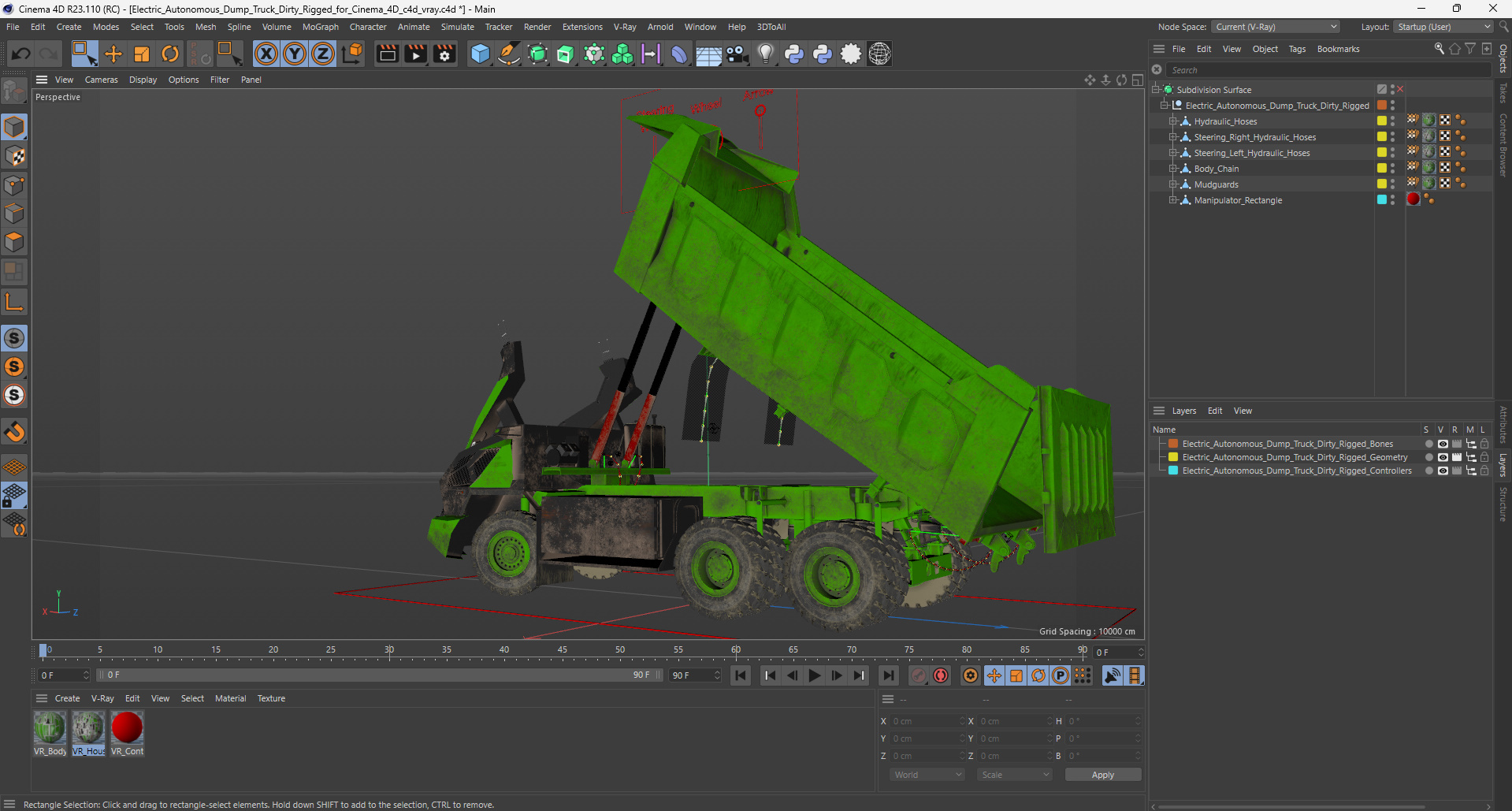 Electric Autonomous Dump Truck Dirty Rigged for Cinema 4D 3D