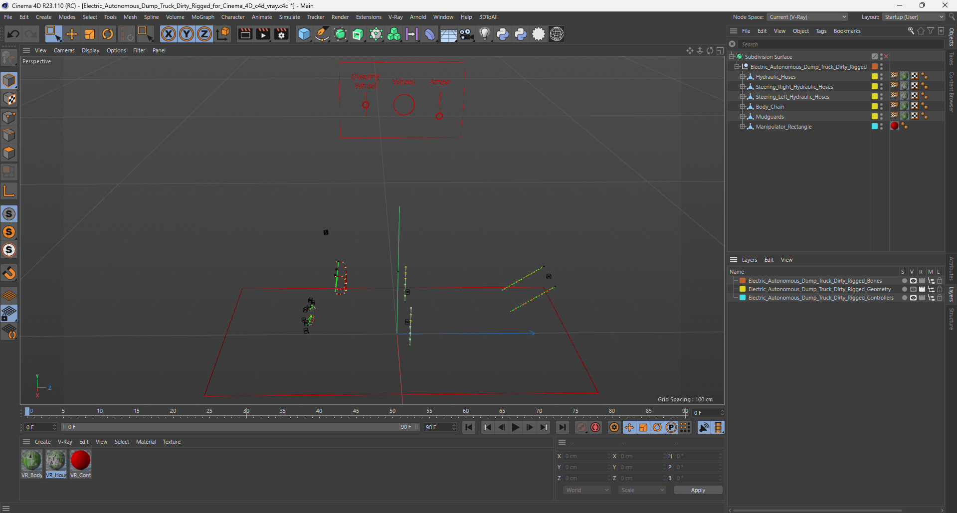 Electric Autonomous Dump Truck Dirty Rigged for Cinema 4D 3D