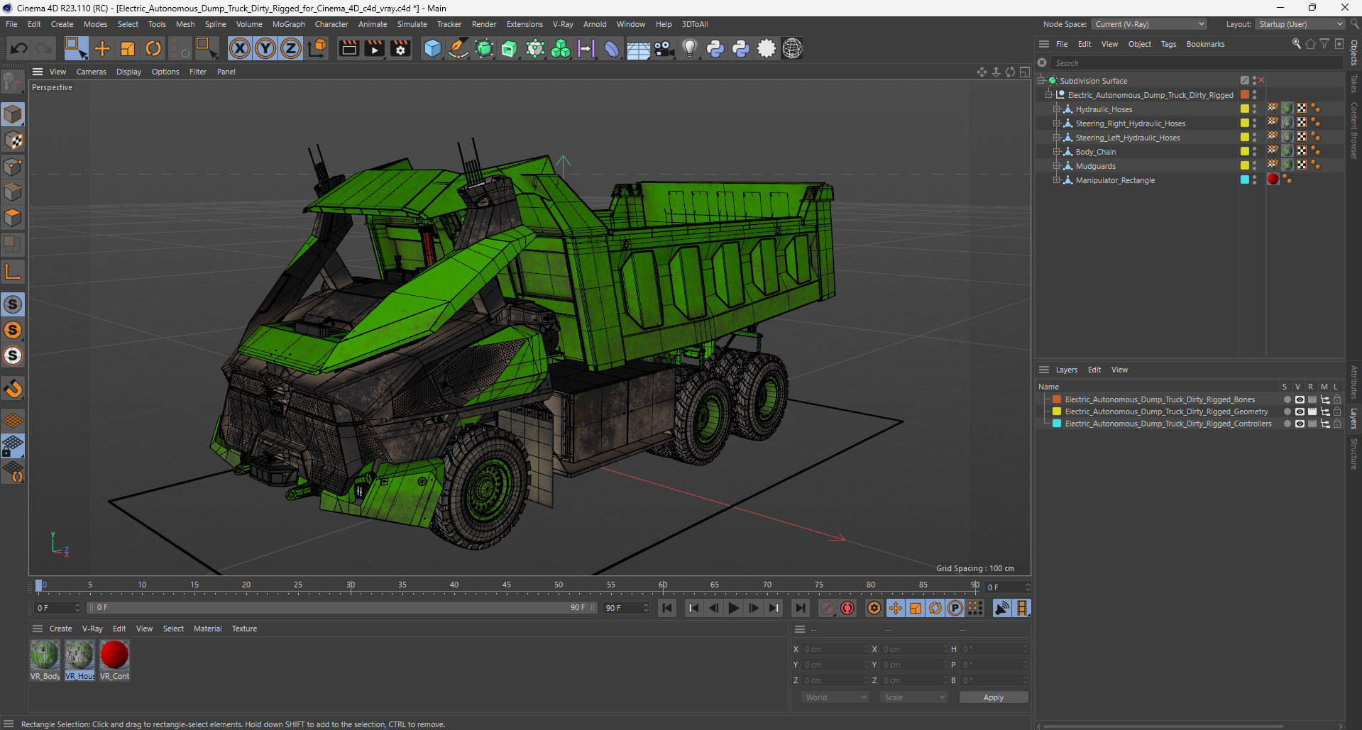 Electric Autonomous Dump Truck Dirty Rigged for Cinema 4D 3D