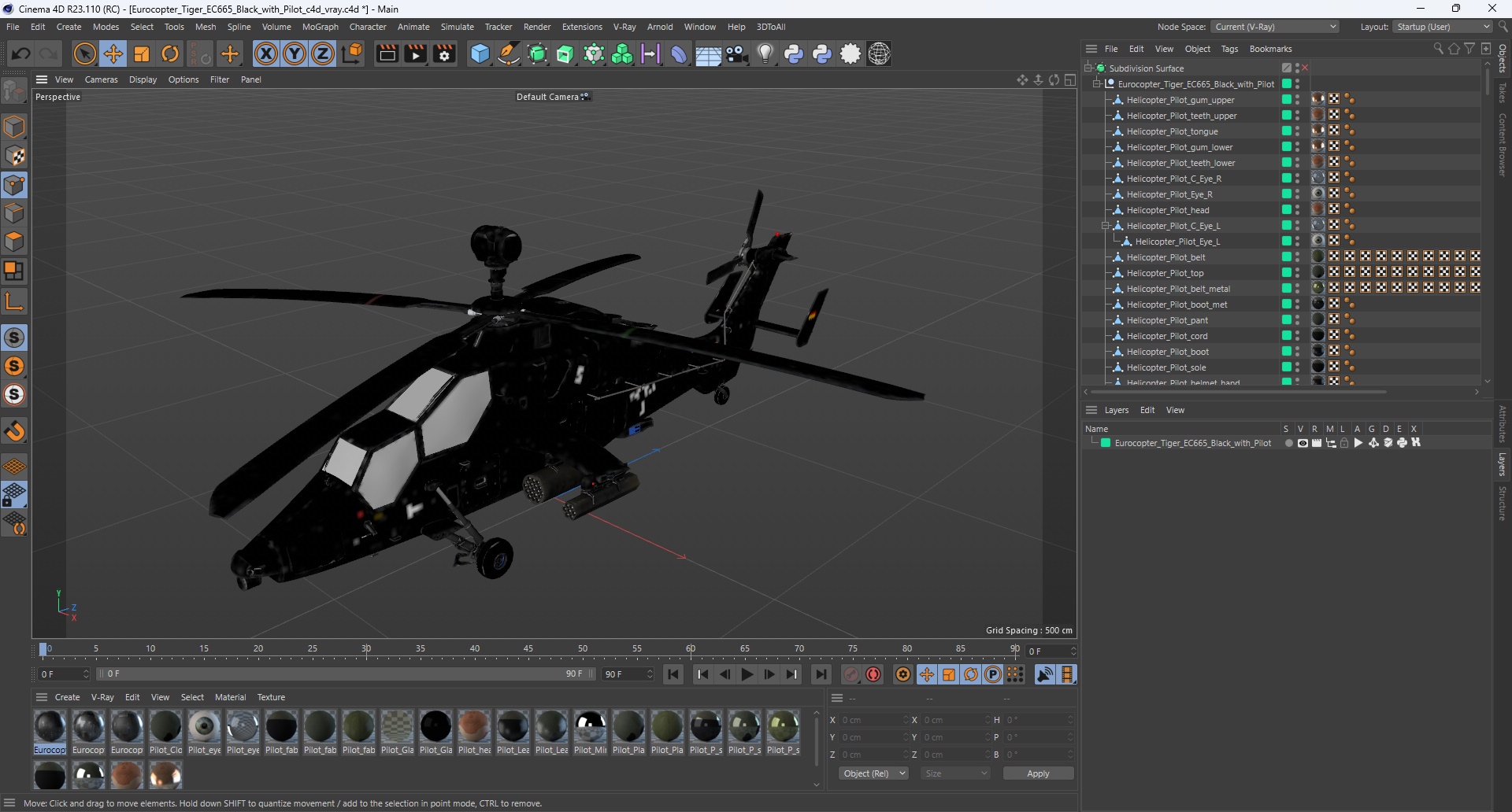 Eurocopter Tiger EC665 Black with Pilot 3D model
