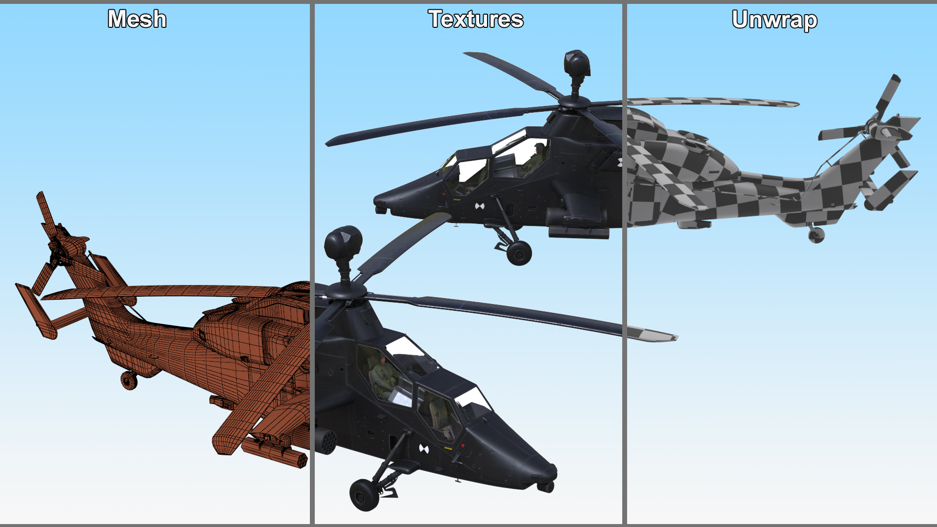Eurocopter Tiger EC665 Black with Pilot 3D model