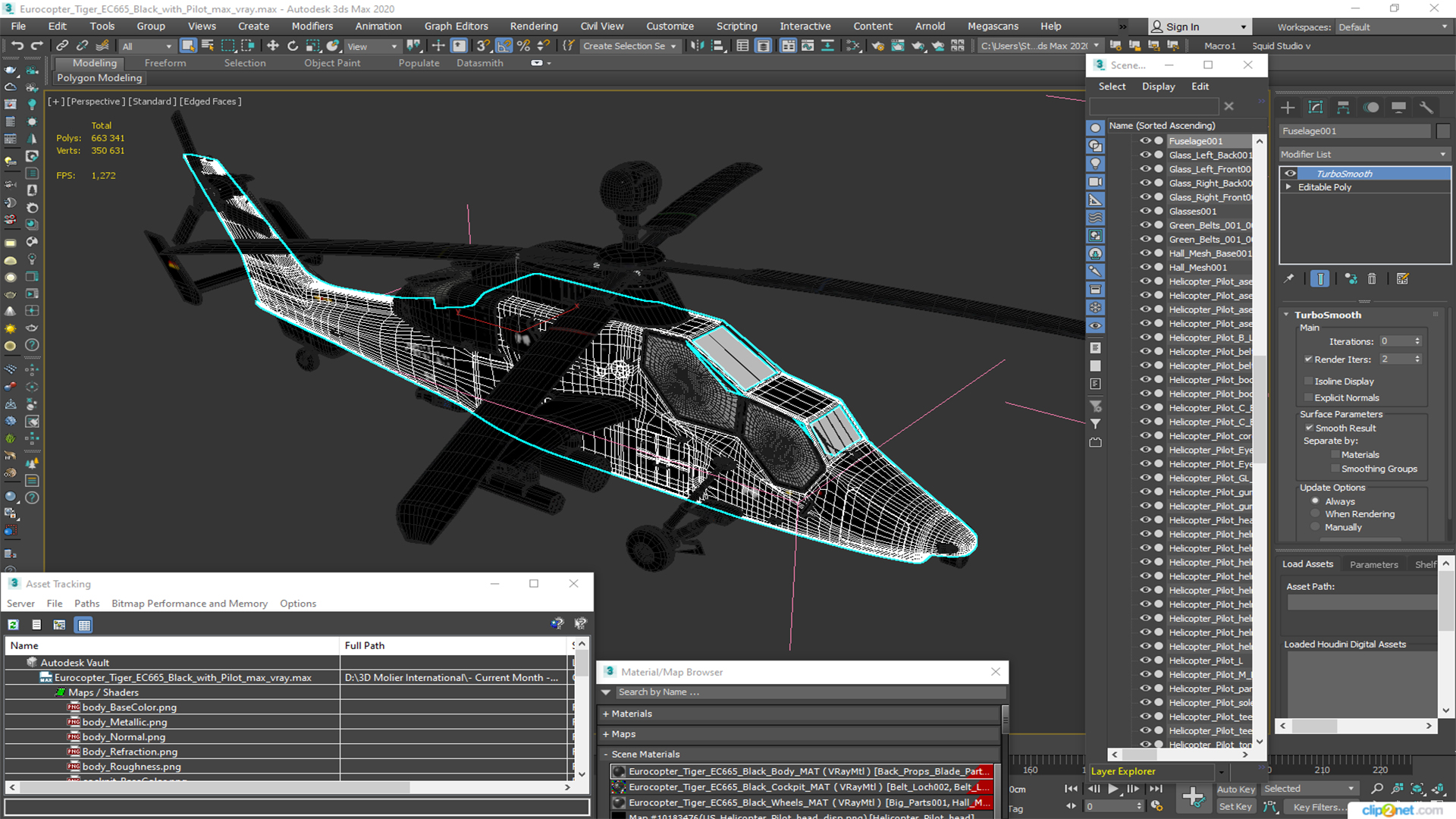 Eurocopter Tiger EC665 Black with Pilot 3D model