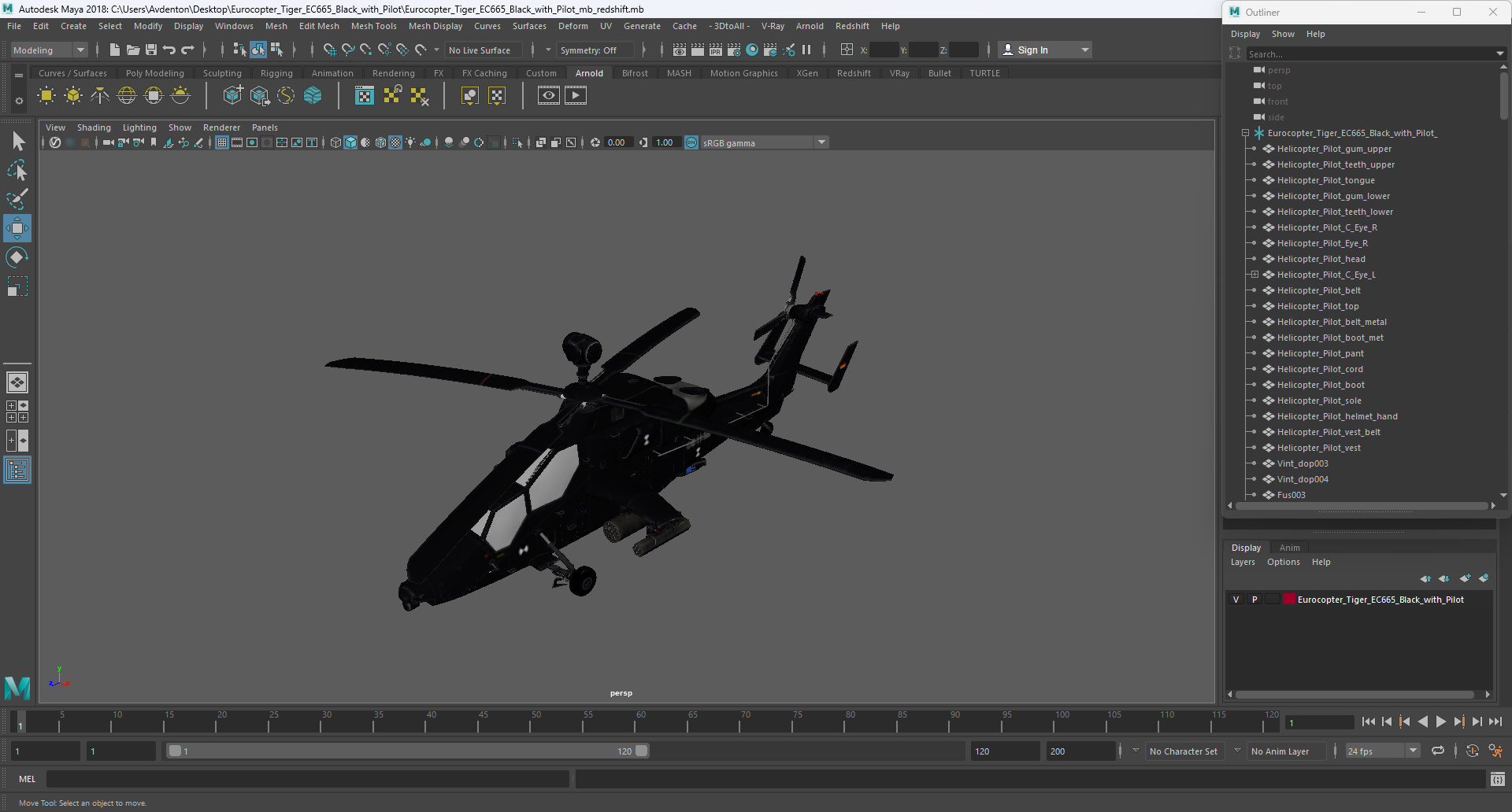 Eurocopter Tiger EC665 Black with Pilot 3D model