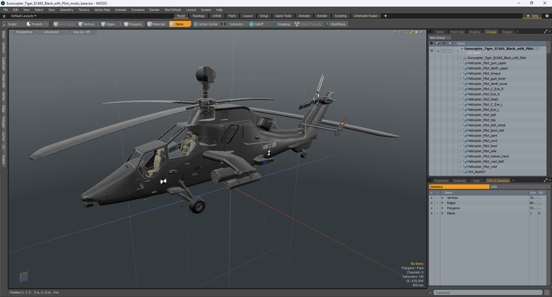 Eurocopter Tiger EC665 Black with Pilot 3D model