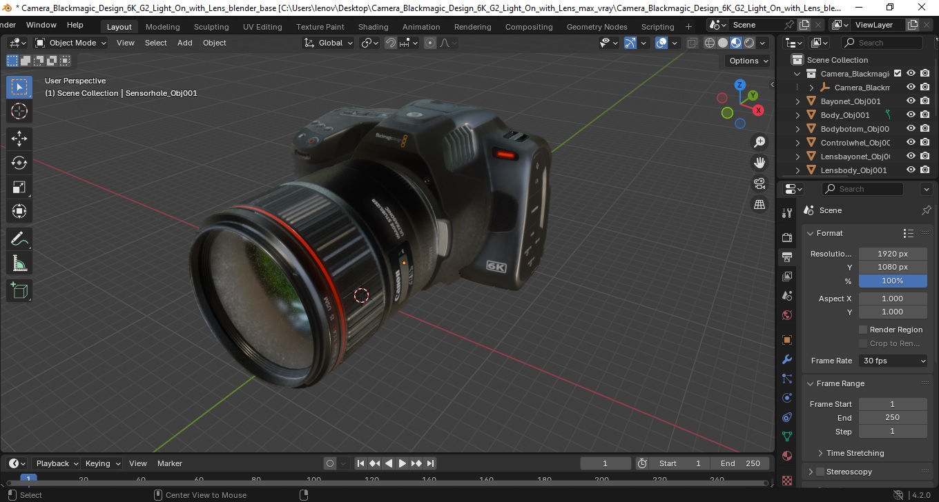 Camera Blackmagic Design 6K G2 Light On with Lens 3D model