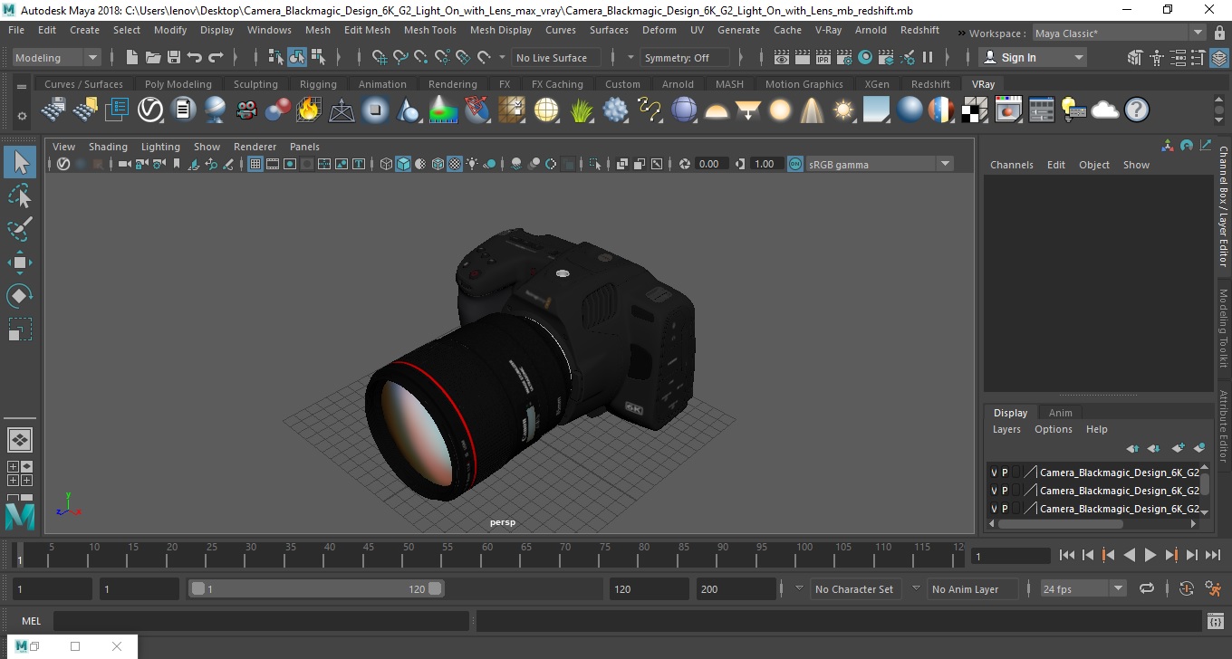 Camera Blackmagic Design 6K G2 Light On with Lens 3D model