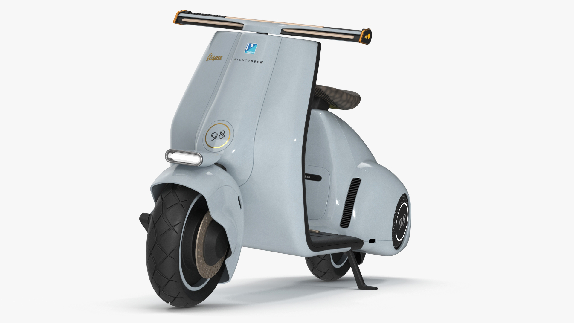 3D Futuristic Blue Electric Scooter Vespa 98 Parked Lights On model