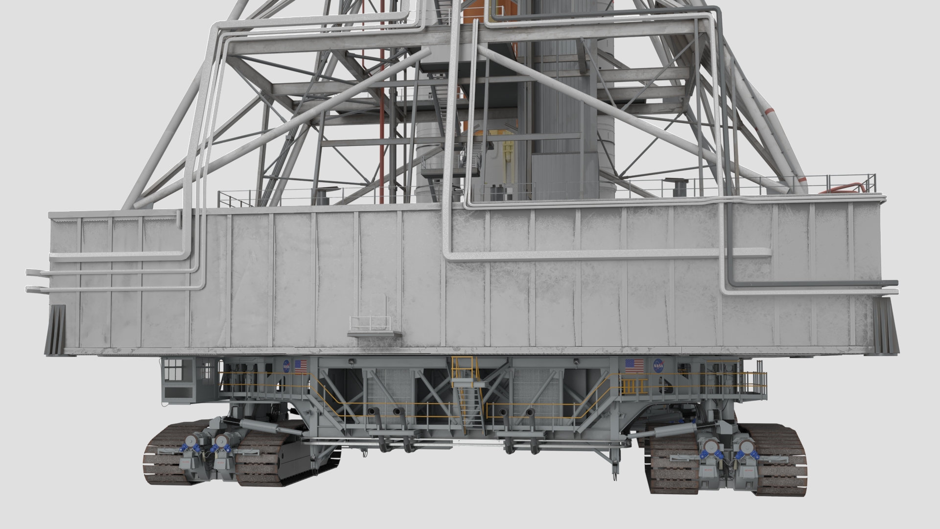 Space Launch System with Crawler Transporter and Launch Pad 3D model