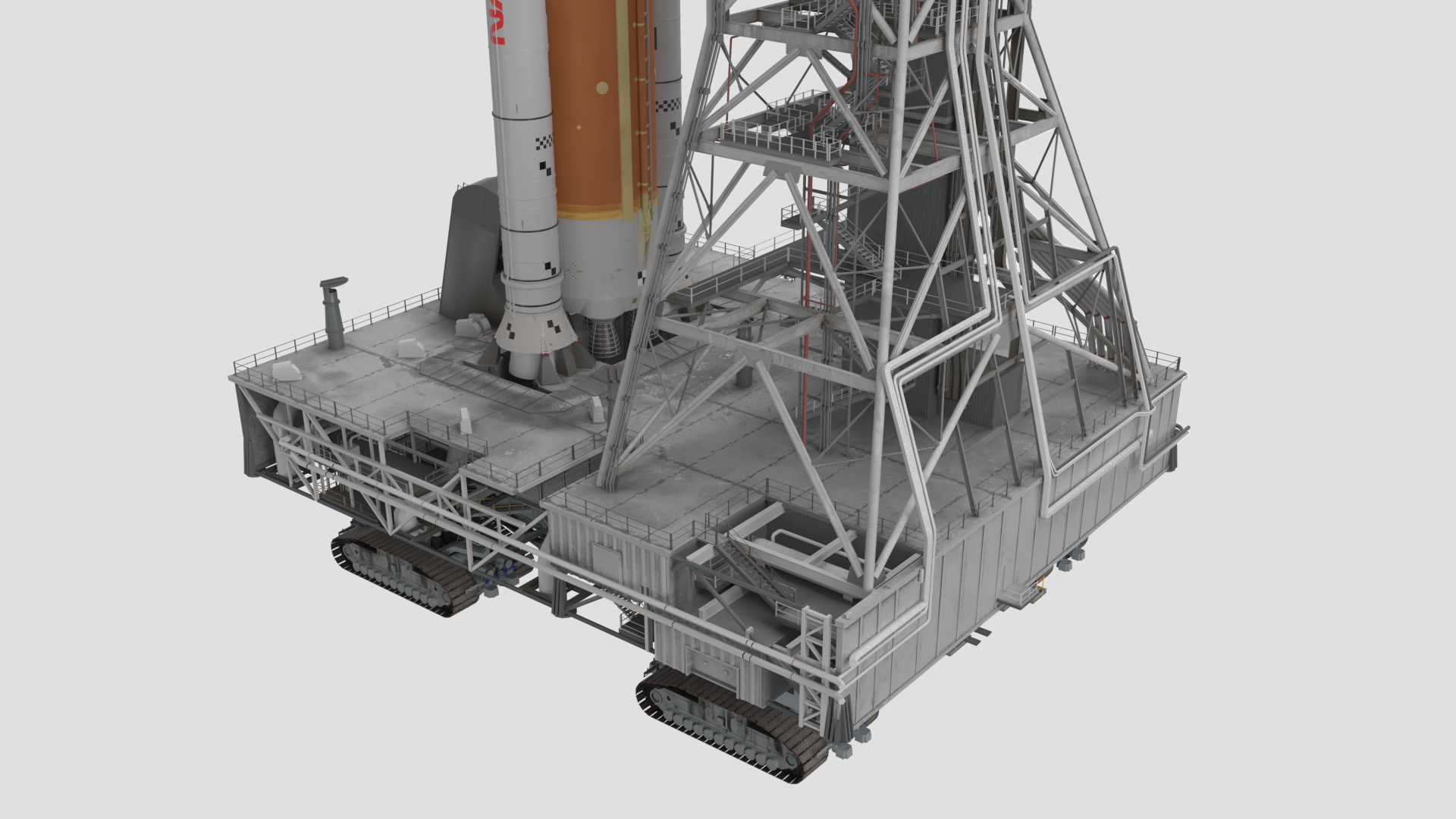 Space Launch System with Crawler Transporter and Launch Pad 3D model