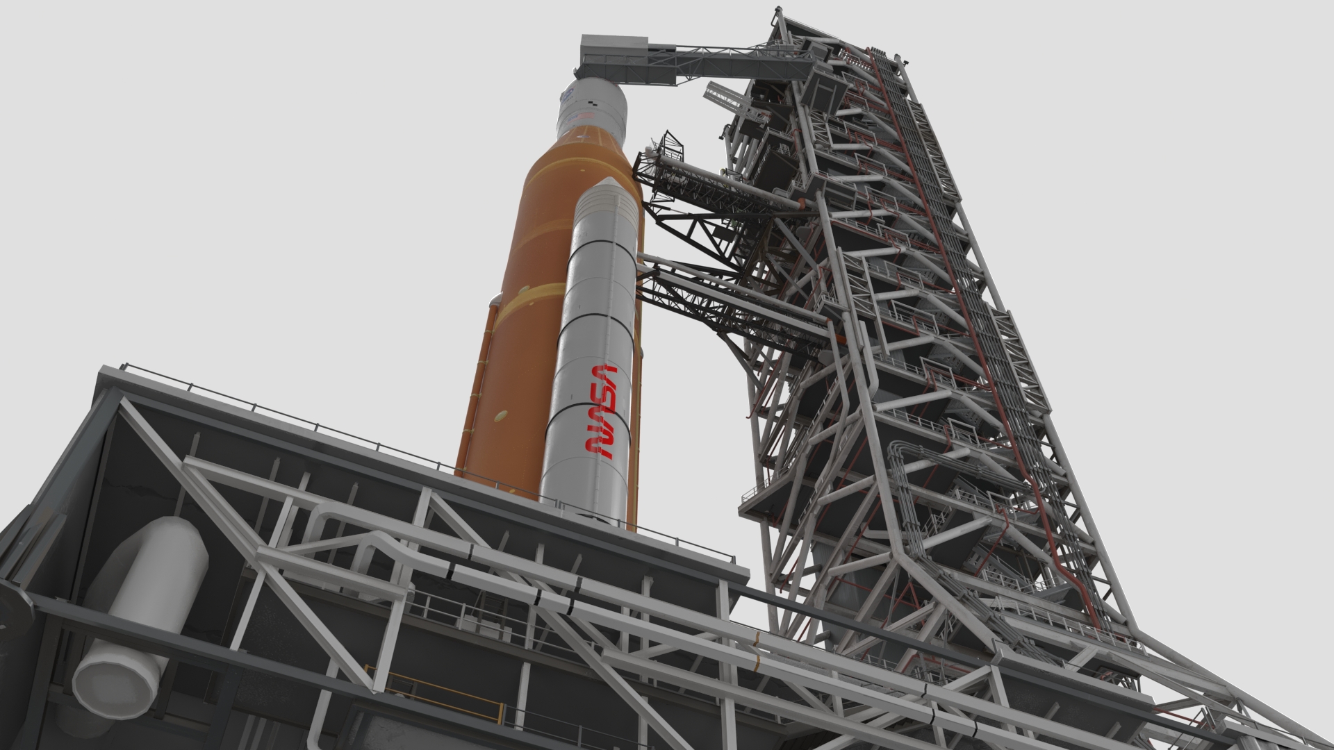 Space Launch System with Crawler Transporter and Launch Pad 3D model