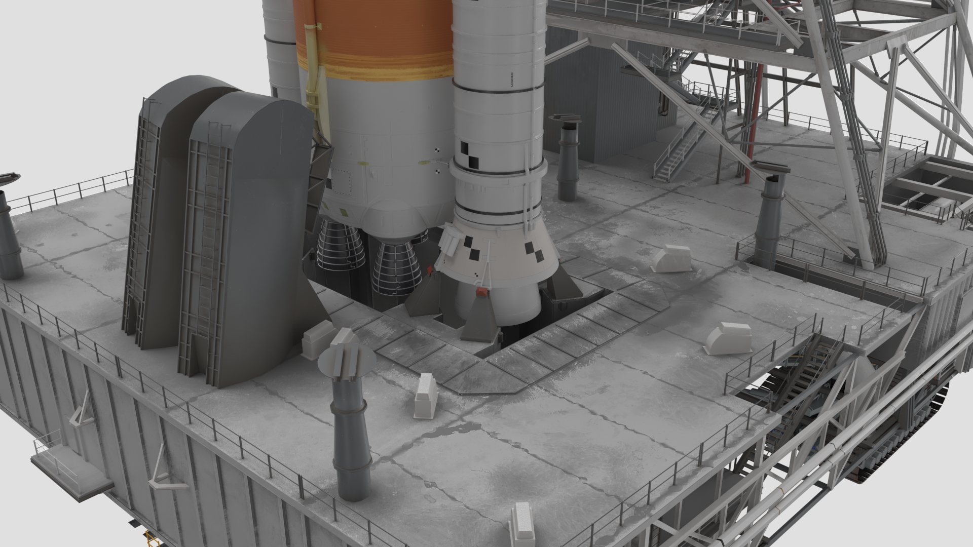 Space Launch System with Crawler Transporter and Launch Pad 3D model