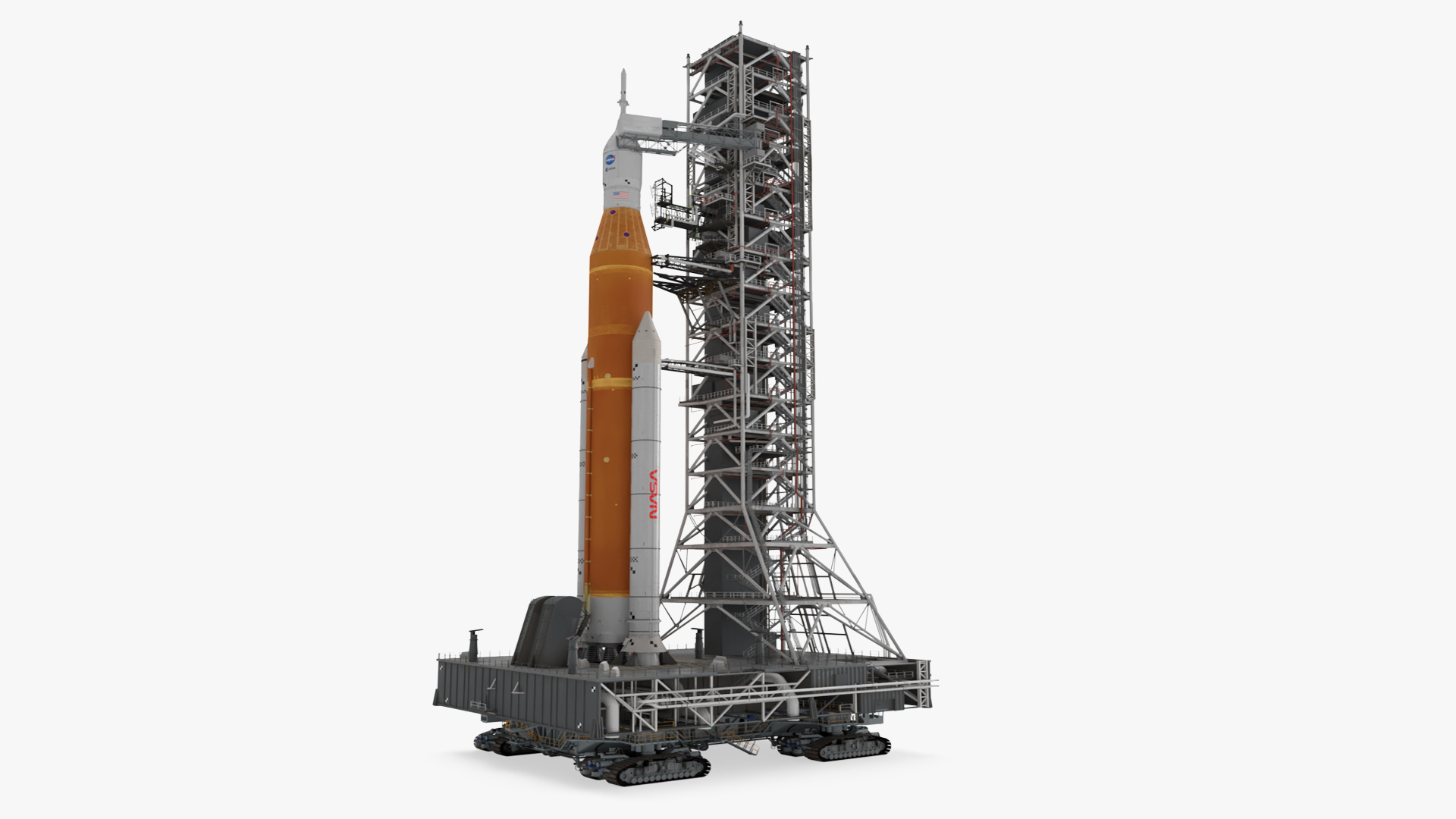 Space Launch System with Crawler Transporter and Launch Pad 3D model