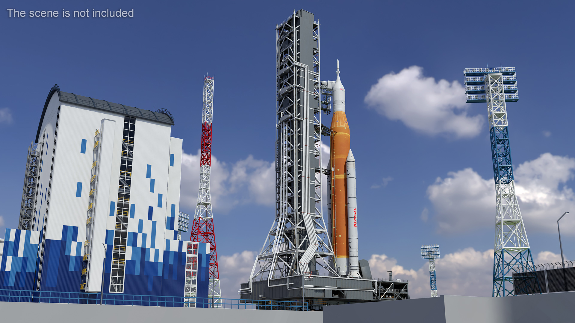 Space Launch System with Crawler Transporter and Launch Pad 3D model